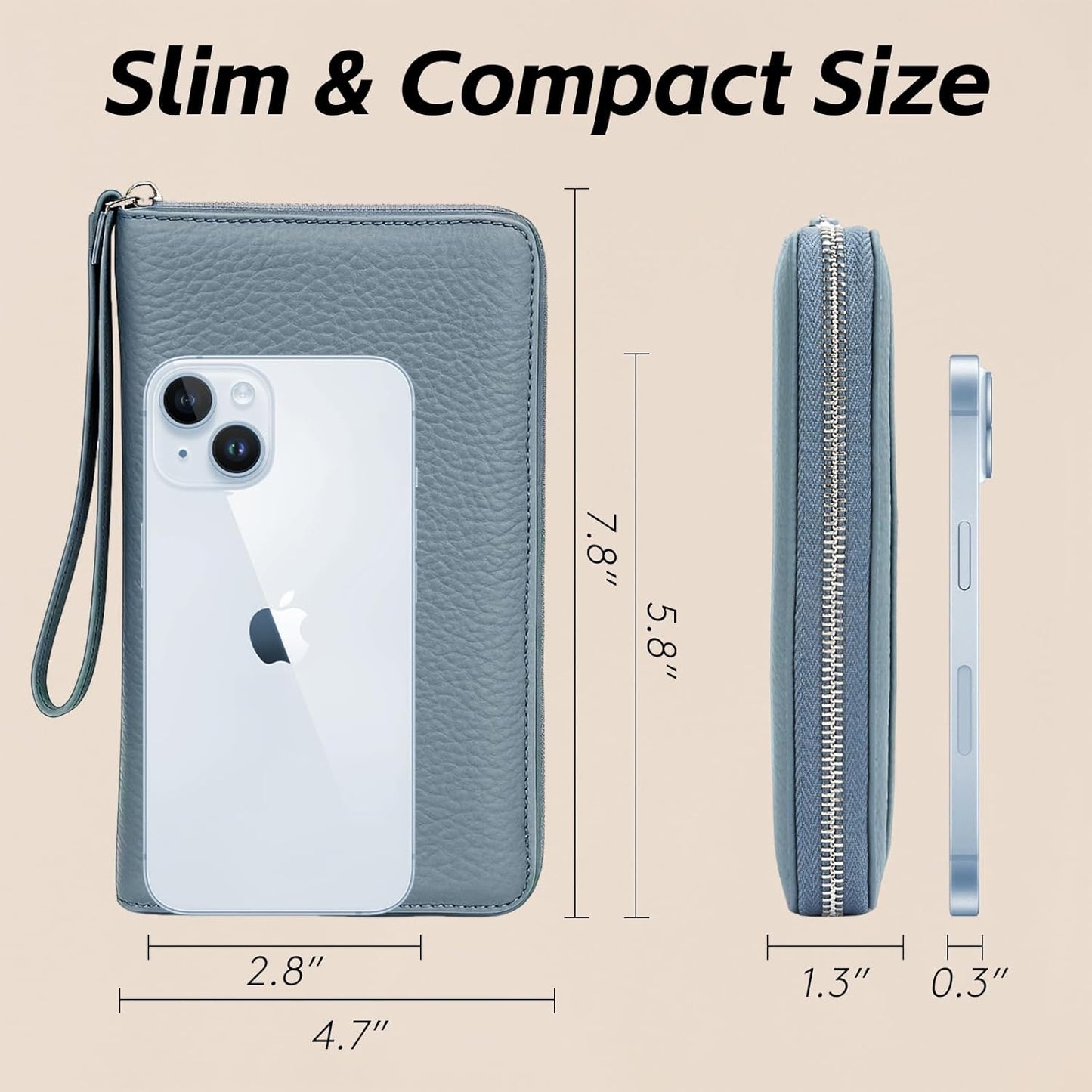 RFID Large Passport Holder for Man & Women, Leather Travel Wallet with Card Holders, Zippered Coins Pocket and CashSlot, for Secure Traveling and Documentation Organizer (Eephant Grey)