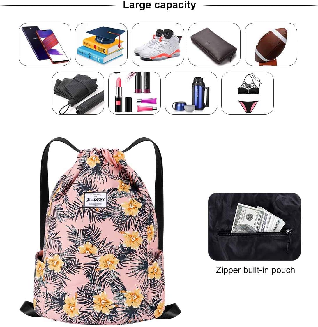 XEYOU Drawstring Sports Backpack Lightweight Gym Yoga Sackpack Shoulder Rucksack Casual Outdoor Daypack for Women and Men