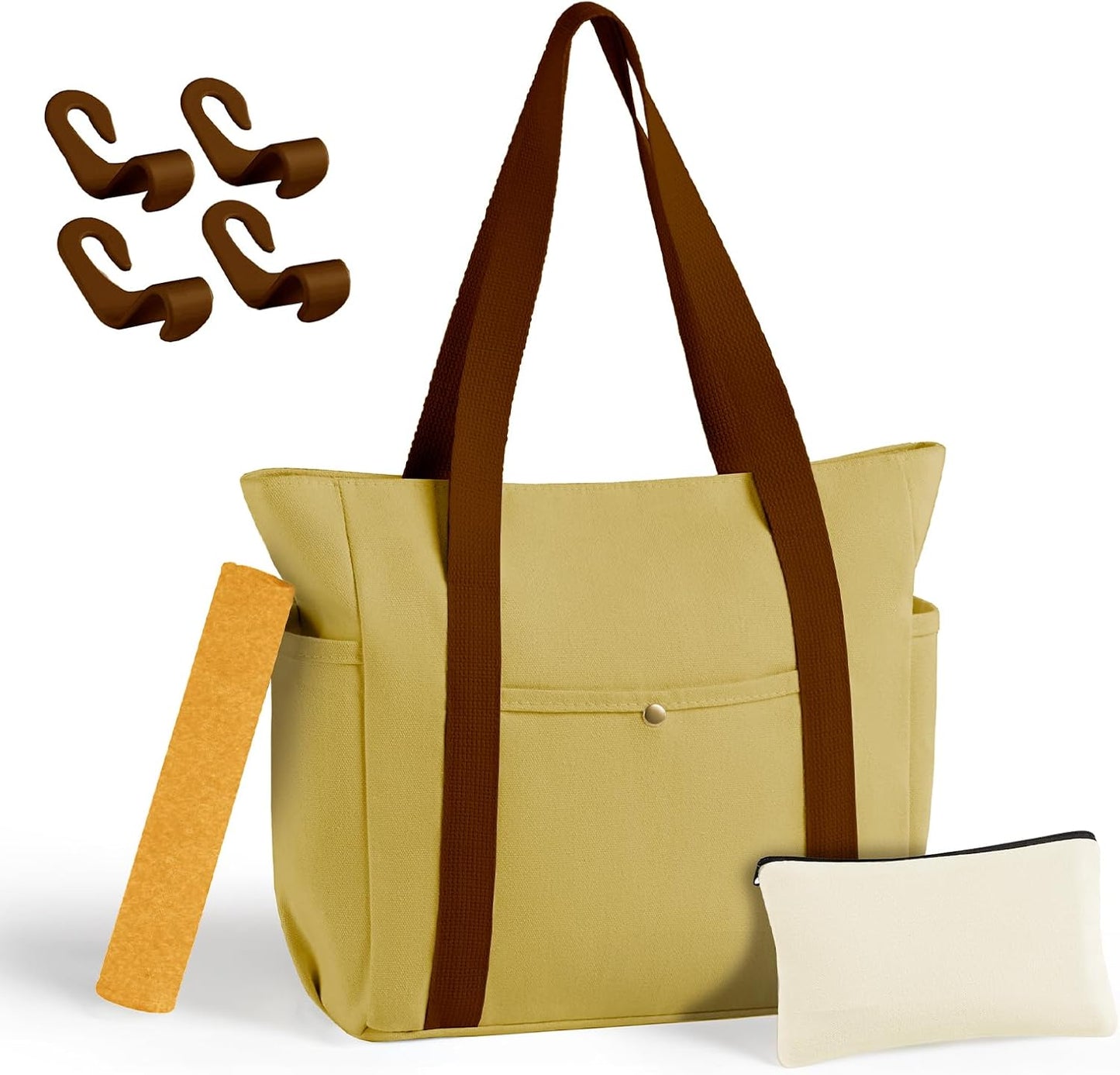MeZQ Zippered Canvas Utility & Travel Tote Bag for Women - Multi-Pocket Compartments | car bag hooks,makeup bag,car hooks