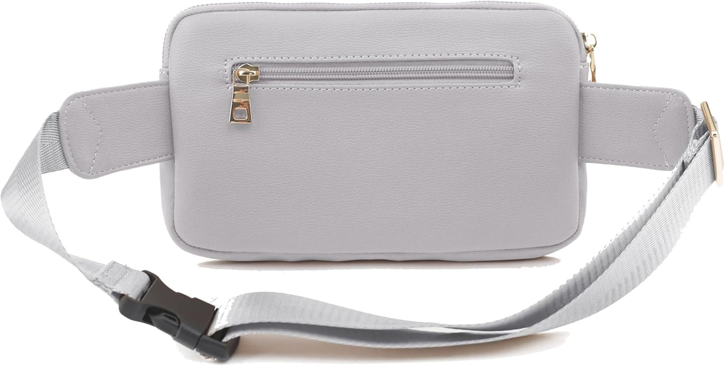 LOVESOME Vegan Leather Everywhere Fashion Waist Bag Fanny Pack Crossbody Bag Belt Bag Sling Bag with Adjustable Strap for Women (Light Grey), FC19515