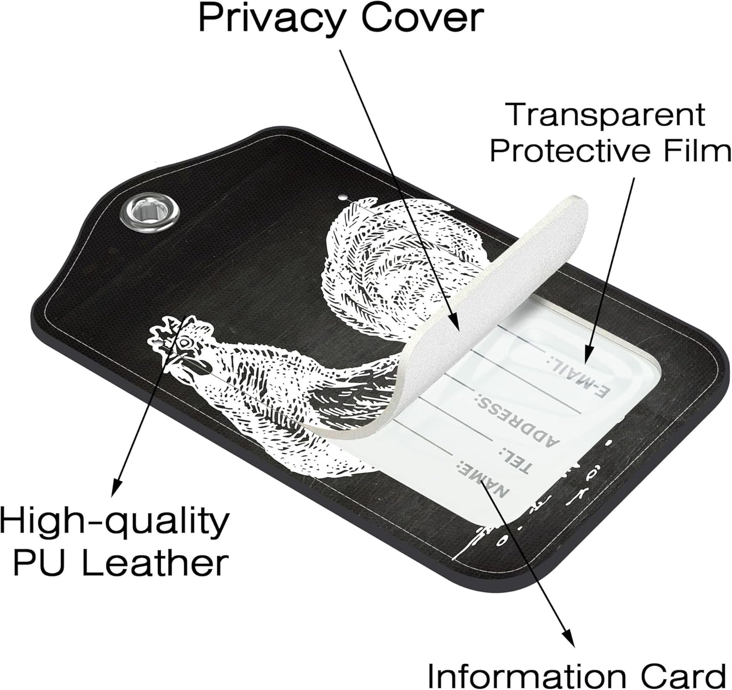 2 Pack Luggage Tags,Cock Symbol PU Leather Idea Baggage Tag with ID Labels Privacy Cover Metal Ring Men and Women Travel Bag Labels