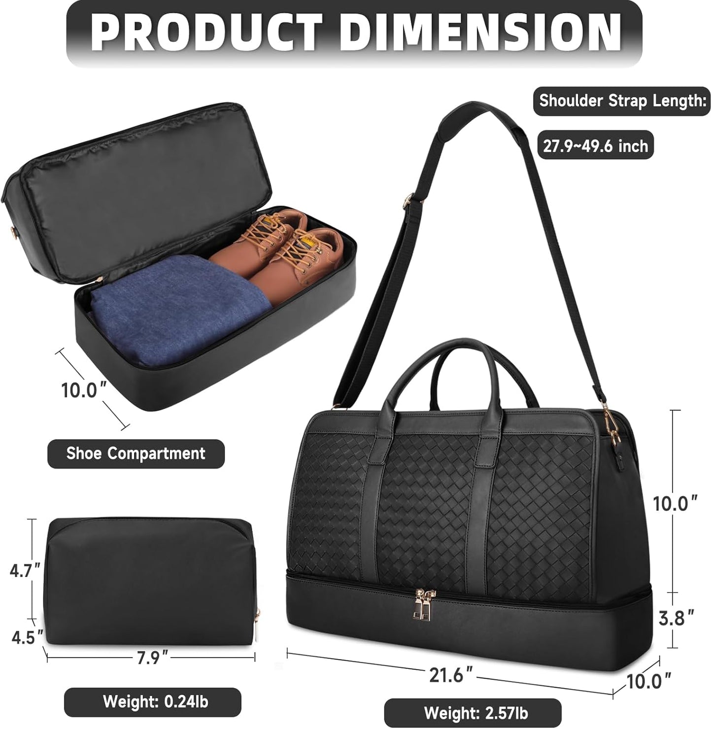 Bolosta Travel Duffle Bag for Men Women, PU Leather Duffel Bag for Traveling, Large Carry on Weekender Overnight Bag with Shoe Compartment, Perfect for Travel/Daily Use