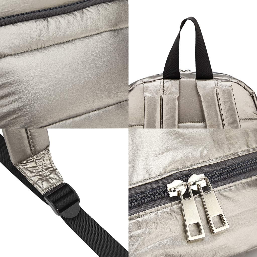 Backpack Purse for Women, Small Quilted Nylon Lightweight Backpack, Water Resistant Iridescent Puffy Casual Daypack