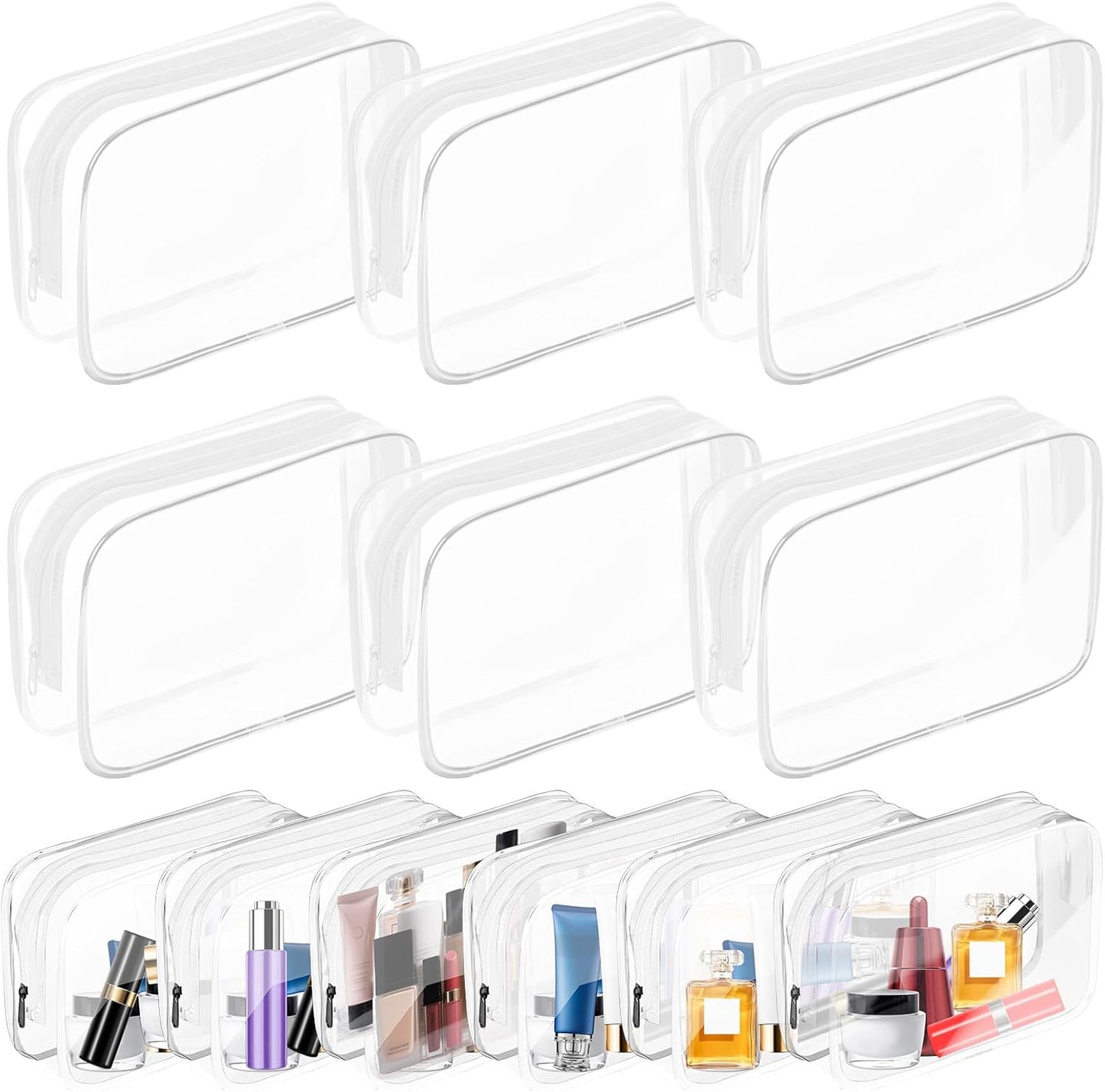 AURUZA Clear Makeup Bag,Portable Travel Toiletry Bags with Zipper, TSA Approved Clear Organizer Bags, PVC Cosmetic Pouch for Airport Airline Compliant
