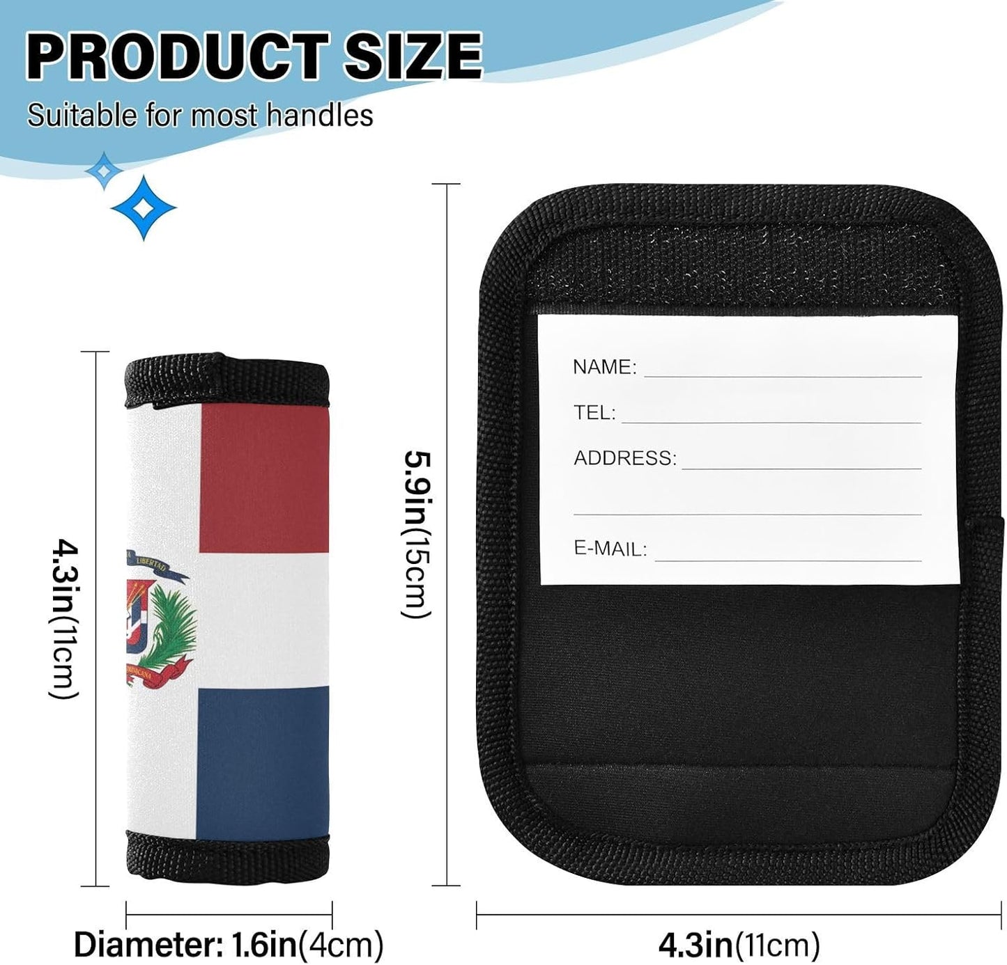 Dominican Republic Flag 2 Pack Luggage Handle Wrap for Suitcase Luggage Identifier Travel Tags Handle Protection Sleeve Cover