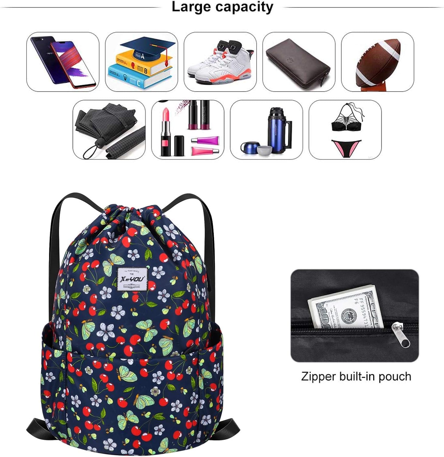 XEYOU Drawstring Sports Backpack Lightweight Gym Yoga Sackpack Shoulder Rucksack Casual Outdoor