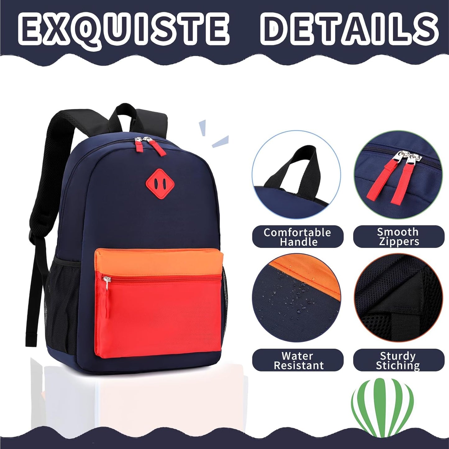 Backpack Set for Girls Boy Kids Backpack with Lunch Box for Elementary Primary Kindergarten School Bag (Navy Red Set, Large)