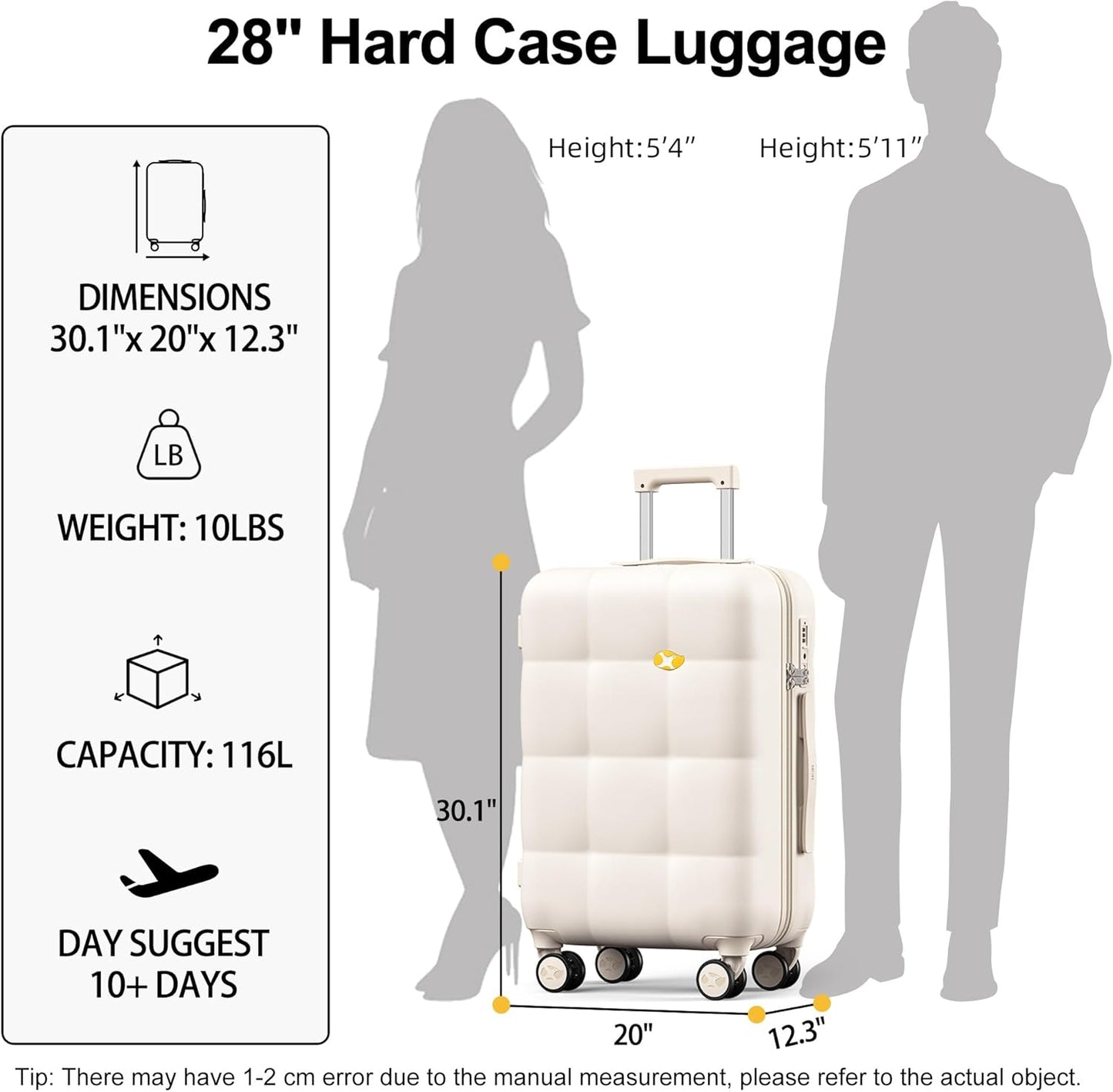 MGB 28 Inch Luggage, Hardside Checked Suitcase with Spinner Wheels, Lightweight PC Hard Shell Travel Luggage, TSA Approved Lock, Large Suitcase for Business & Travel–Cream