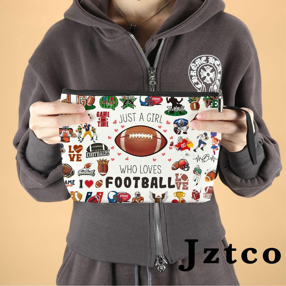 Jztco Football Gifts Cosmetic Bags Toiletry Bag Birthday Graduation Funny Makeup Bag Football Player Gifts for Women Teens Girls Girlfriend Football Lover Coach Fan Team Sister Friend