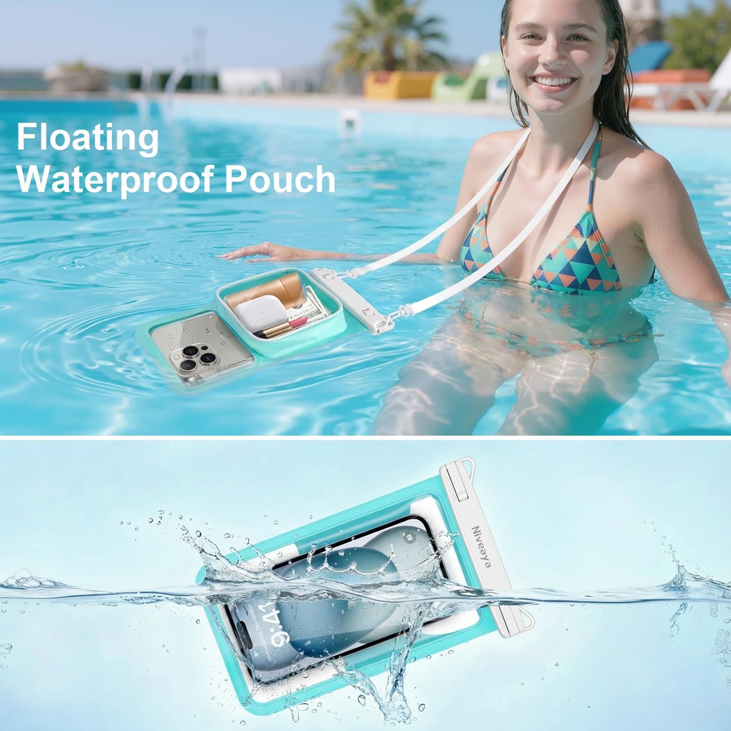 Niveaya 2 Pack IPX8 Waterproof Phone Pouch, Large Space Cell Phone Pouch Floating, Water Proof