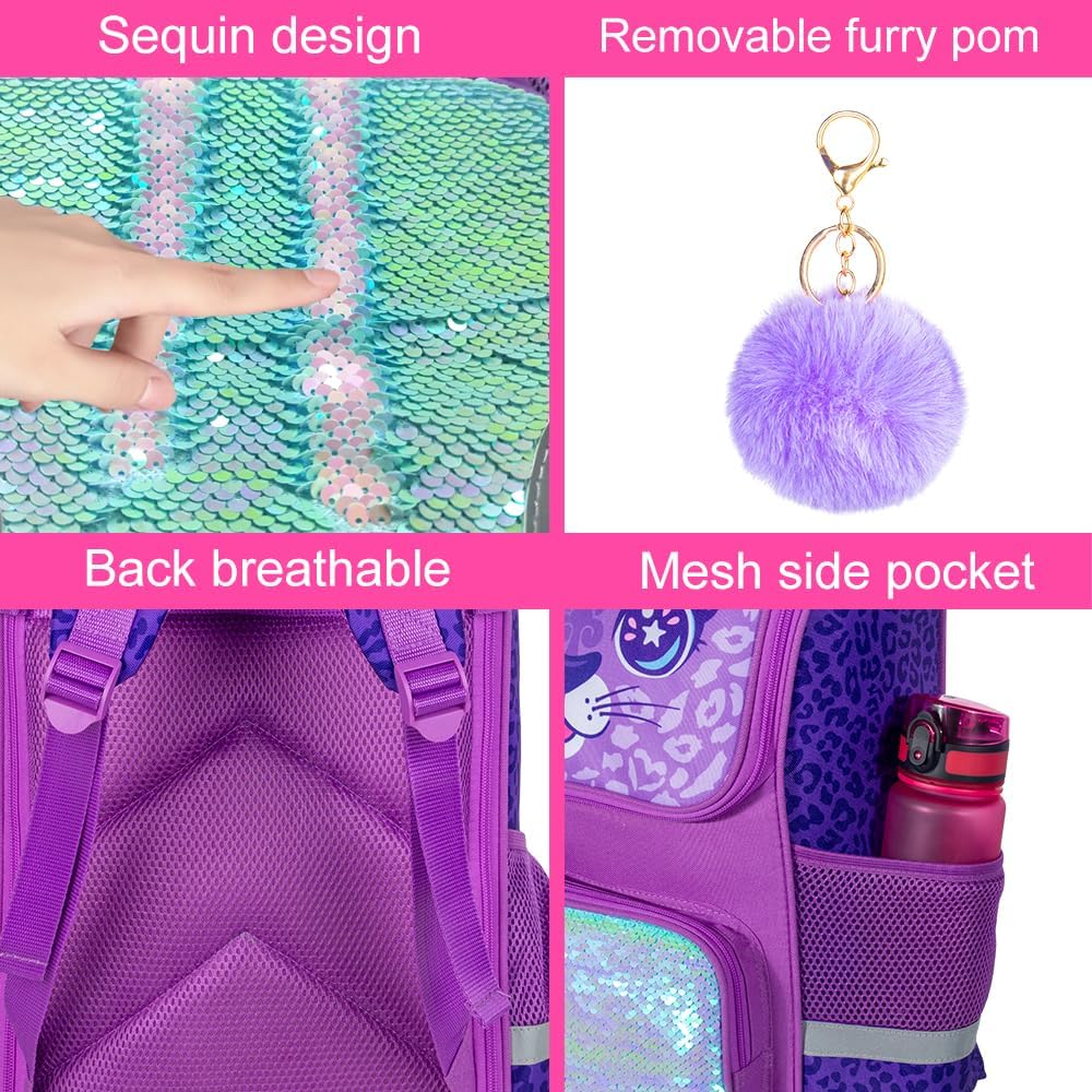 KLFVB 3PCS Backpack for Girls and Boys, 15" Unicorn Dinosaur Bookbag with Lunch Box, Kids Preschool