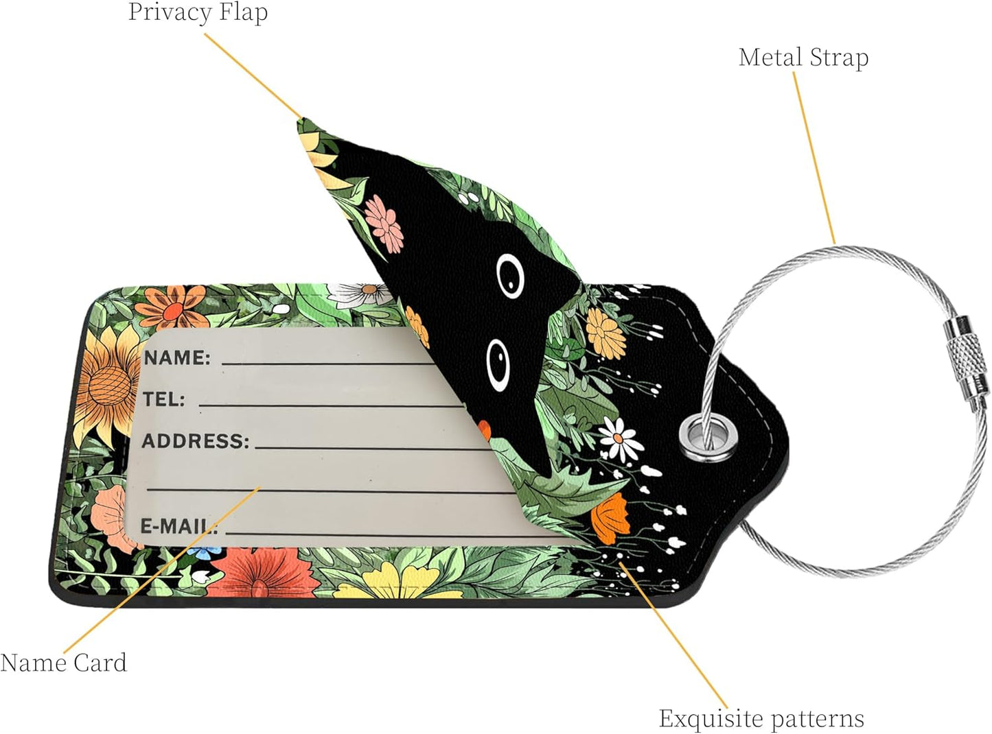 2 Pcs Luggage Tags for Suitcase, Cute Unique PU Leather Travel Bag Tag with Privacy Cover ID Label Address Card and Durable Metal Ring Suitable for Men Women Children Backpack,Cat in The Bush