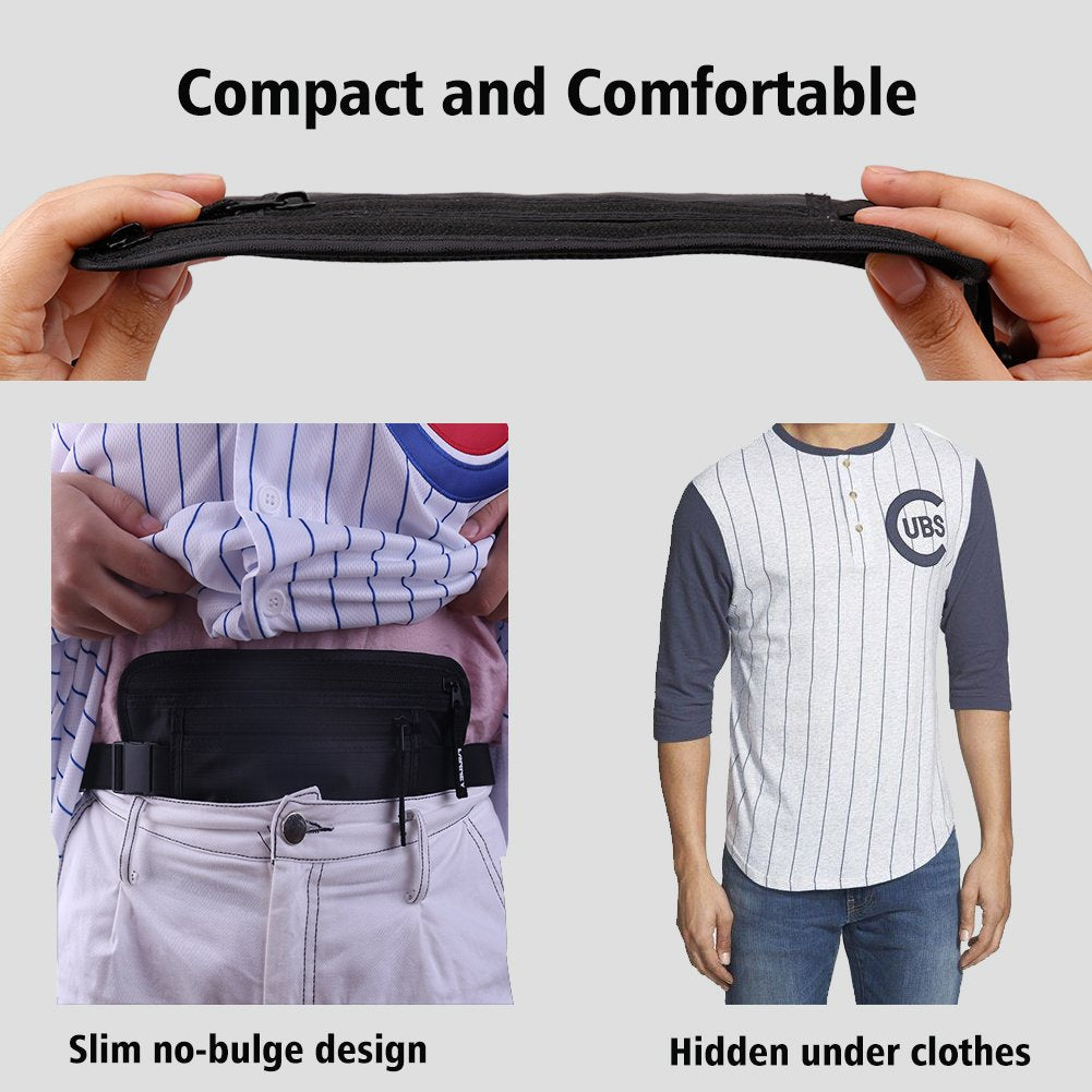 Travel Money Belt RFID Blocking Waist Wallet Waterproof Hidden Stash for Men Women, Under Clothes