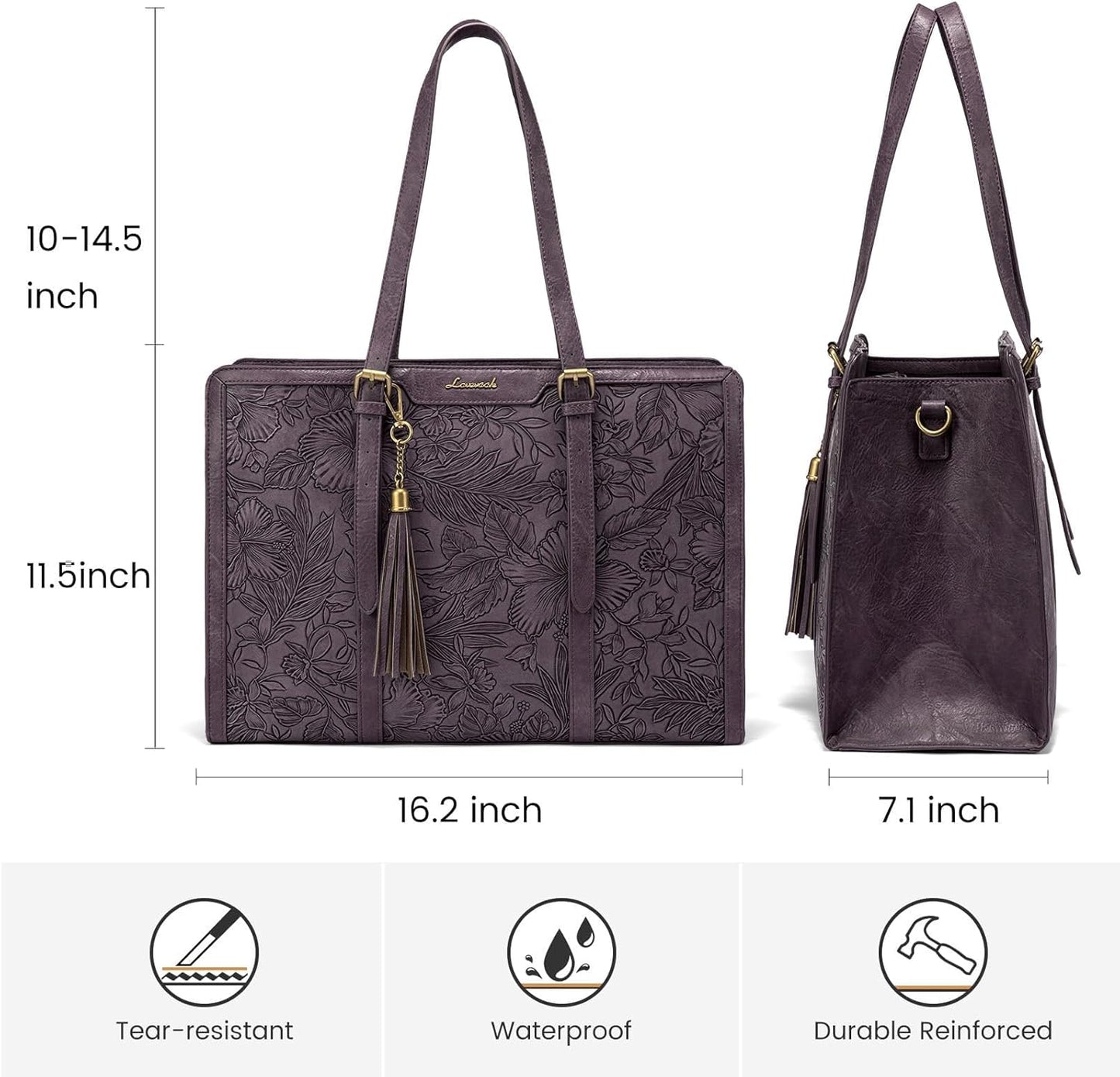 LOVEVOOK Laptop Tote Bag for Women,17 inch Canvas Leather Computer bag with Clutch Purse for Business, Travel, School, Casual (Light Purple Embossed-P, 15.6 inch)