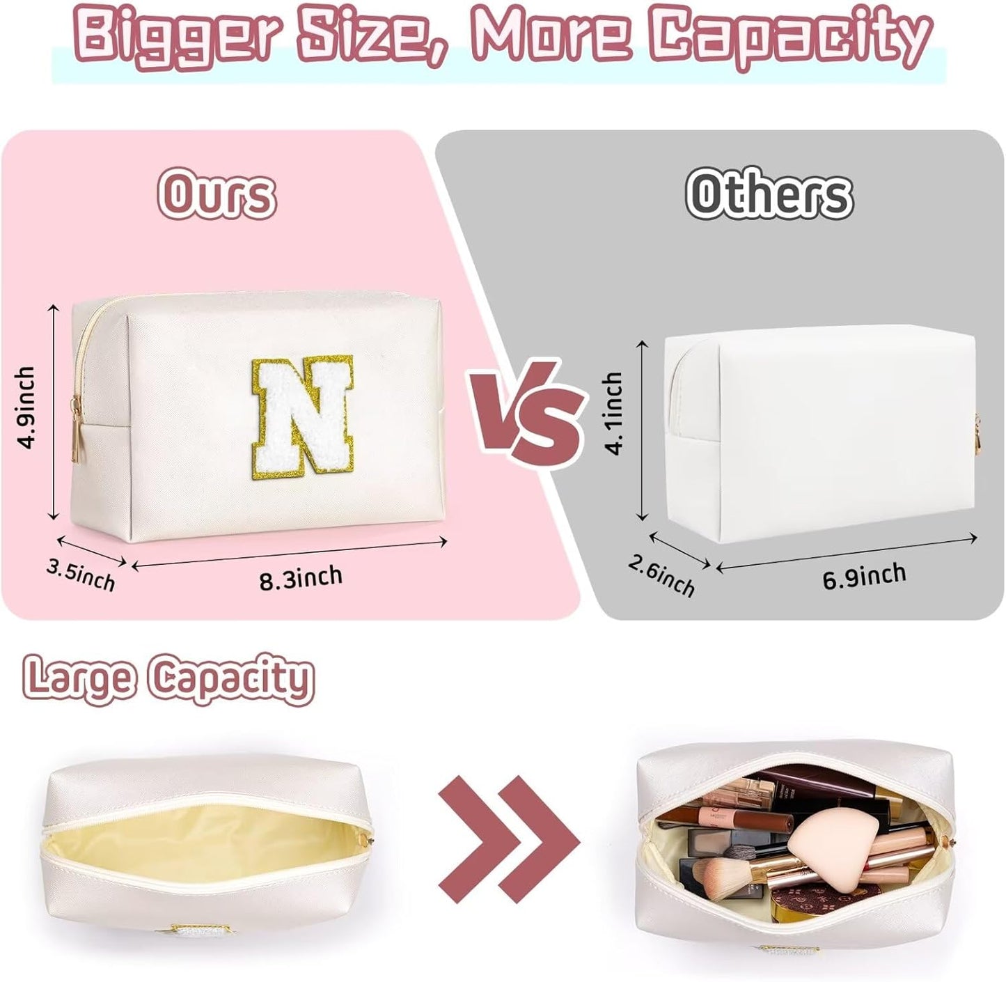 TOPEAST Cosmetic Travel Bags for Women, Preppy Small Makeup Bag, PU Leather Waterproof Toiletry