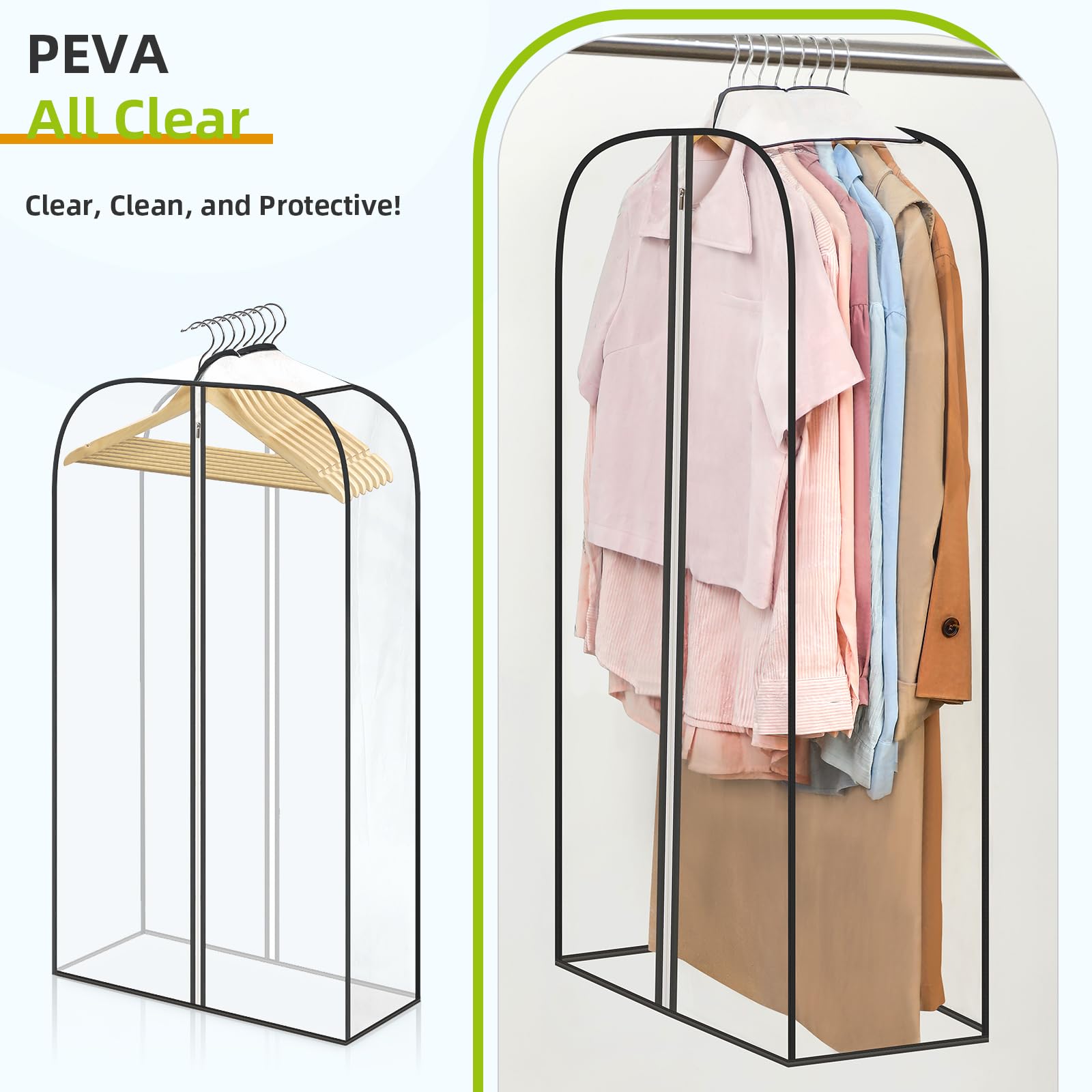 LANDNEOO 6 Pack Clear Garment Bags for Hanging Clothes with Zippers on Double Sides - 10'' Clothes