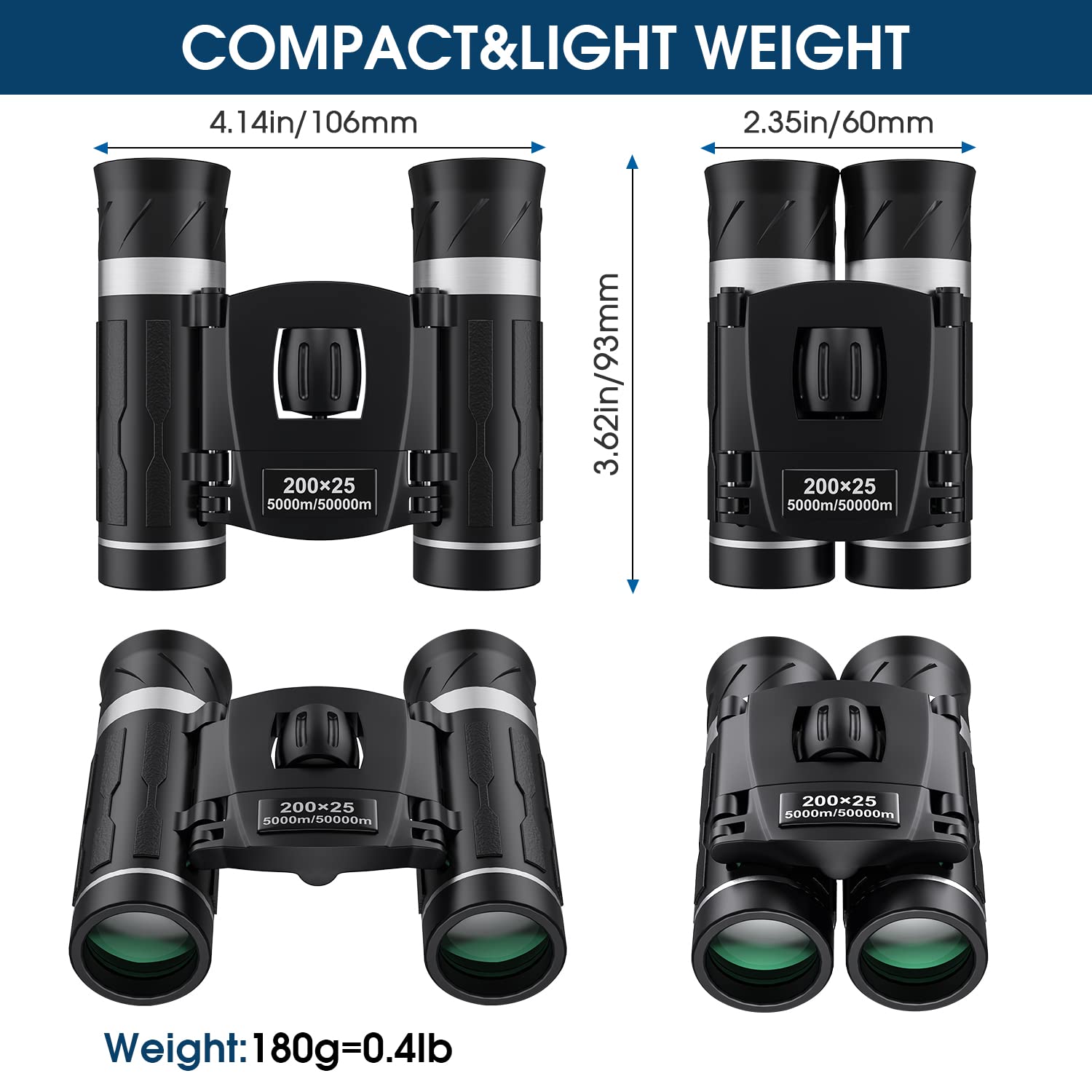 200x25 Compact Binoculars for Adults and Kids, High Powered Mini Pocket Binoculars, Waterproof