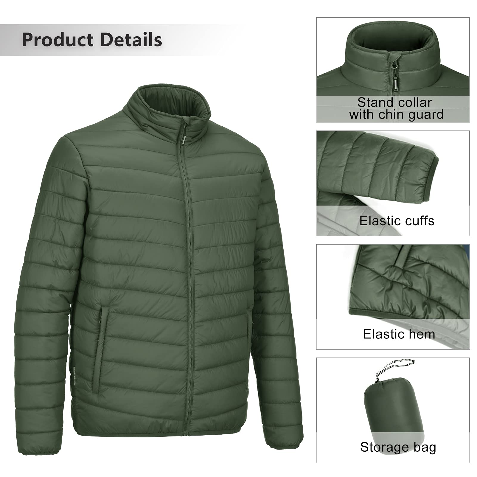 Outdoor Ventures Men's Lightweight Packable Puffer Winter Jacket Insulated Puffy Coat for Snow Ski