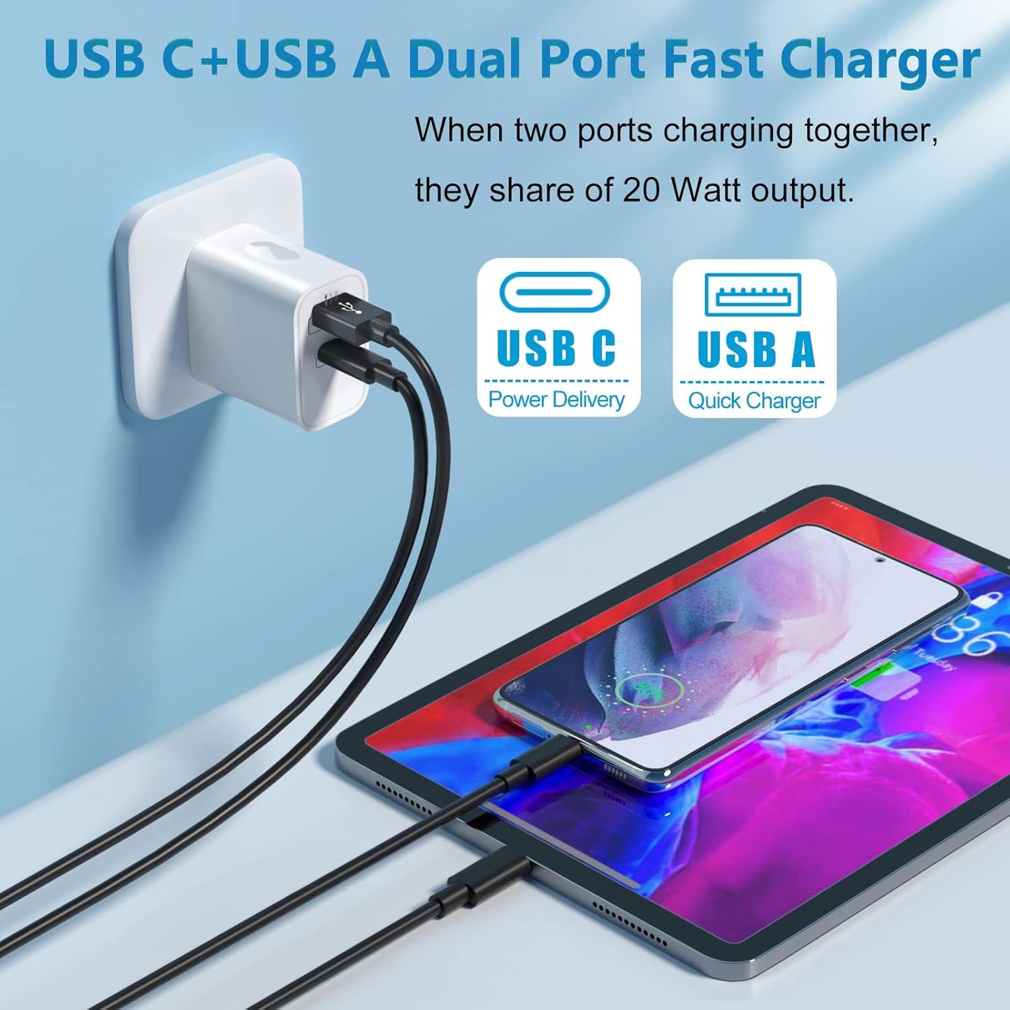20W USB C Charger Block, Bangfun Dual Port PD 20 Watt Fast Charger Block+ Quick Fast Charge 3.0