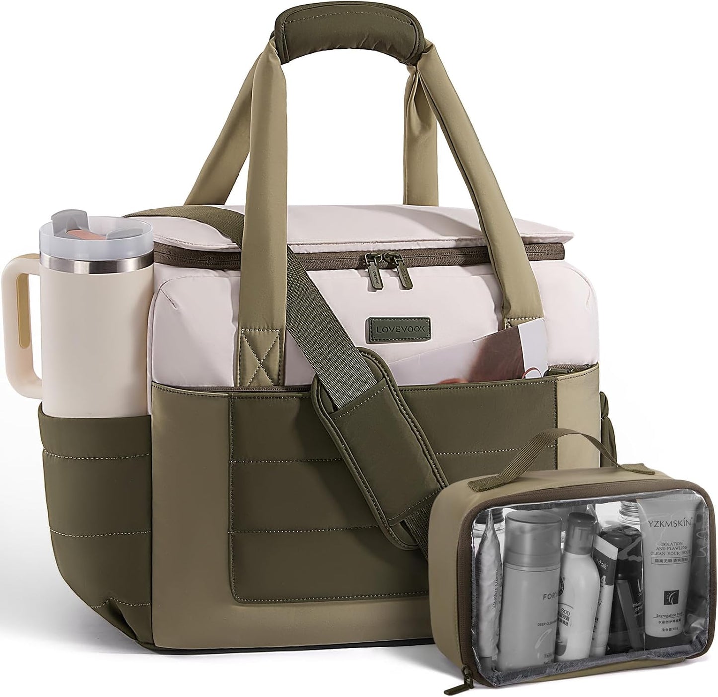 LOVEVOOK Weekender Bags for Women,Carry on Duffle Bag for Travel, Water-resistant Gym Bag with Wet Pocket,Overnight Travel Bag (Been Green, XL)