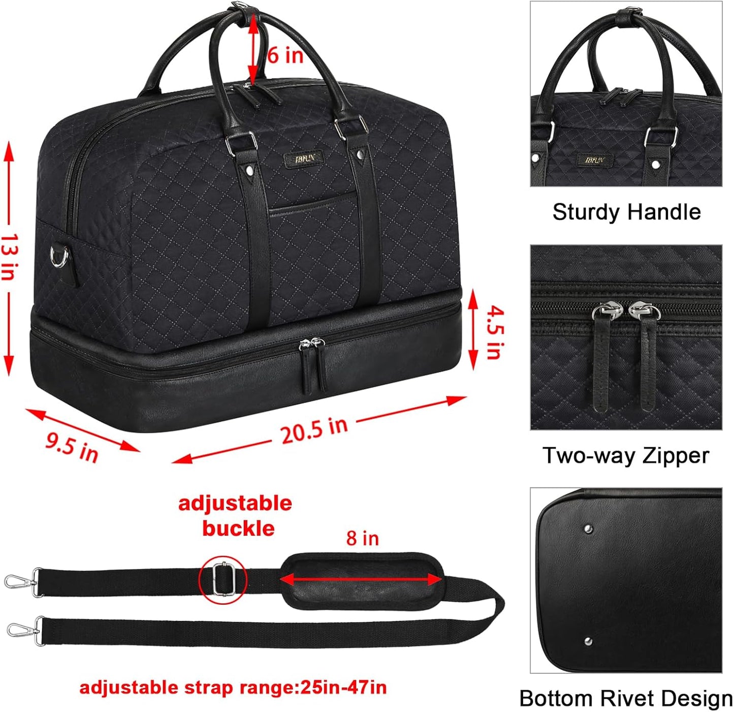 Weekender Bag for Women, Large Overnight Bag Canvas Travel Duffel Bag Carry On Tote with Shoe Compartment 21" 3Pcs Set
