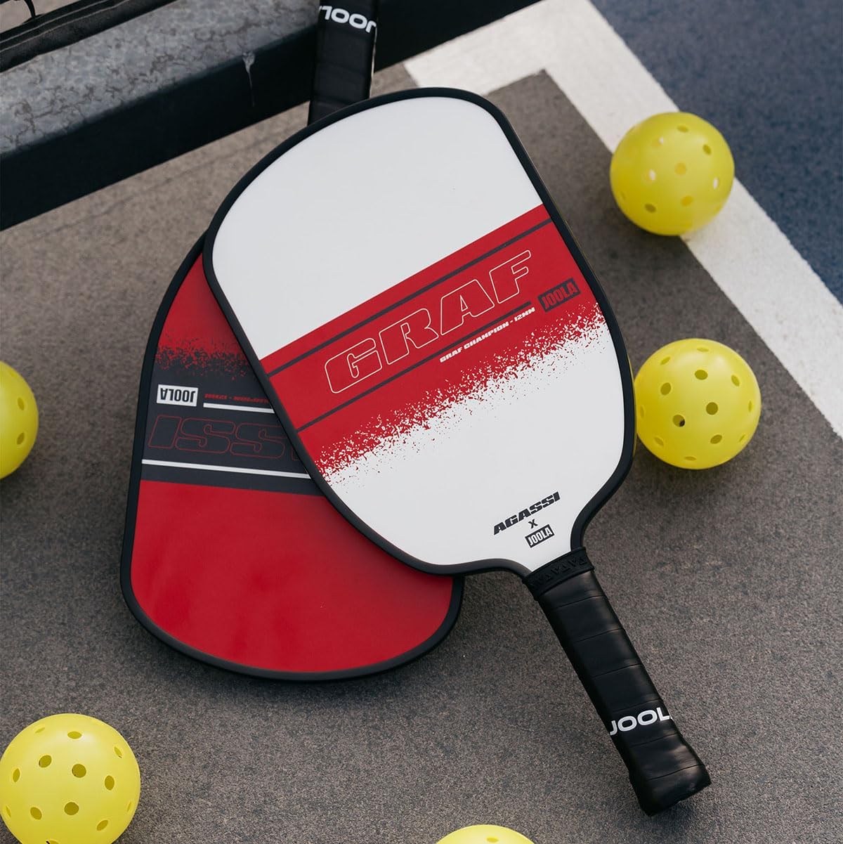 JOOLA Agassi/GRAF Champion Set with Pickleball Paddles, Balls & Sling Bag - Sandblasted Pickleball Racket - Agassi Shape with Extended Sweet Spot - UPA-A Certified - USAP Approved - NFC Chip Enabled