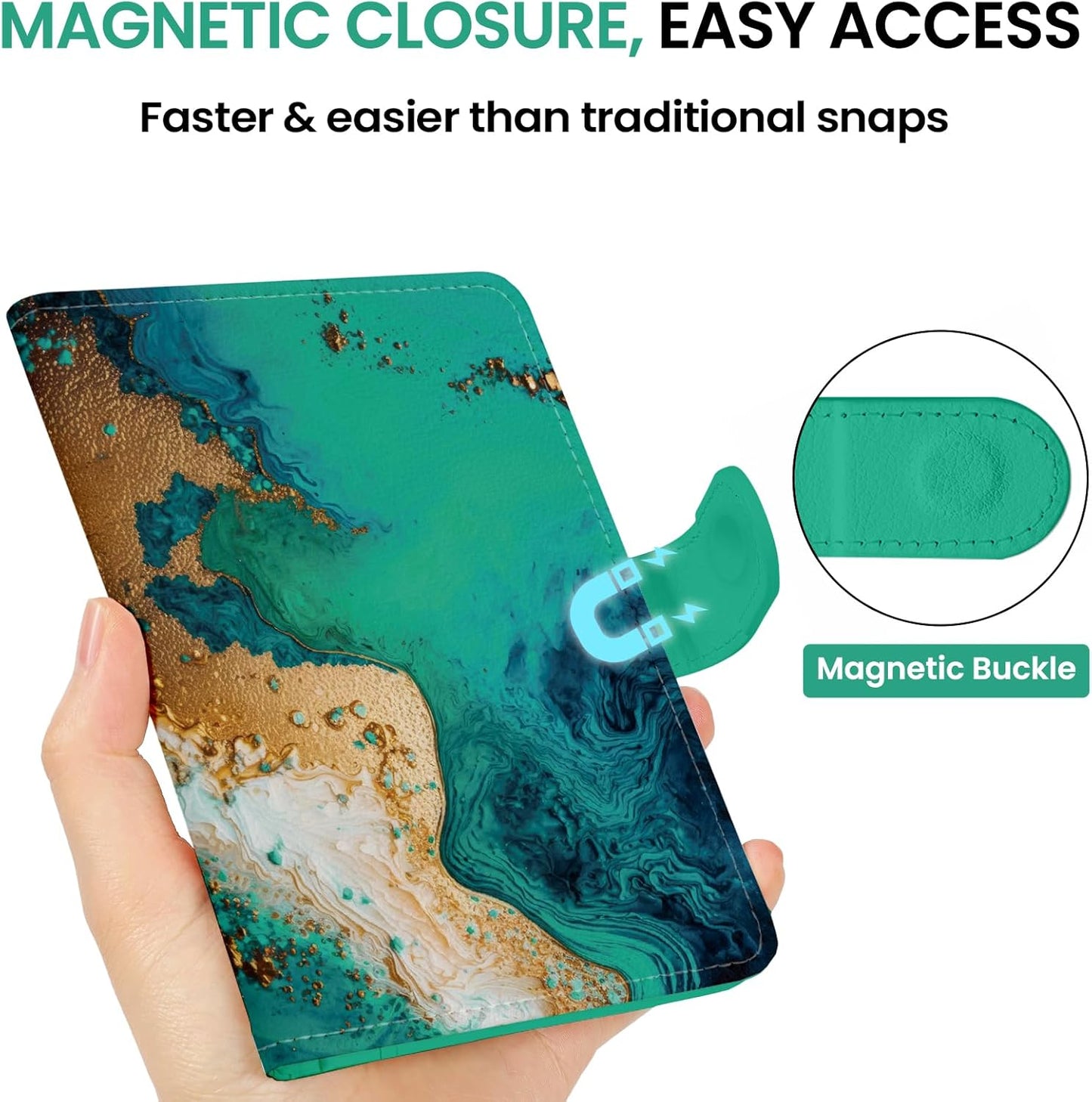 Passport Holder for Travel Essentials, RFID Blocking Leather Cover Wallet with Magnetic Closure, Aesthetic & Cute Passport Book Case for Women and Men - Coastline