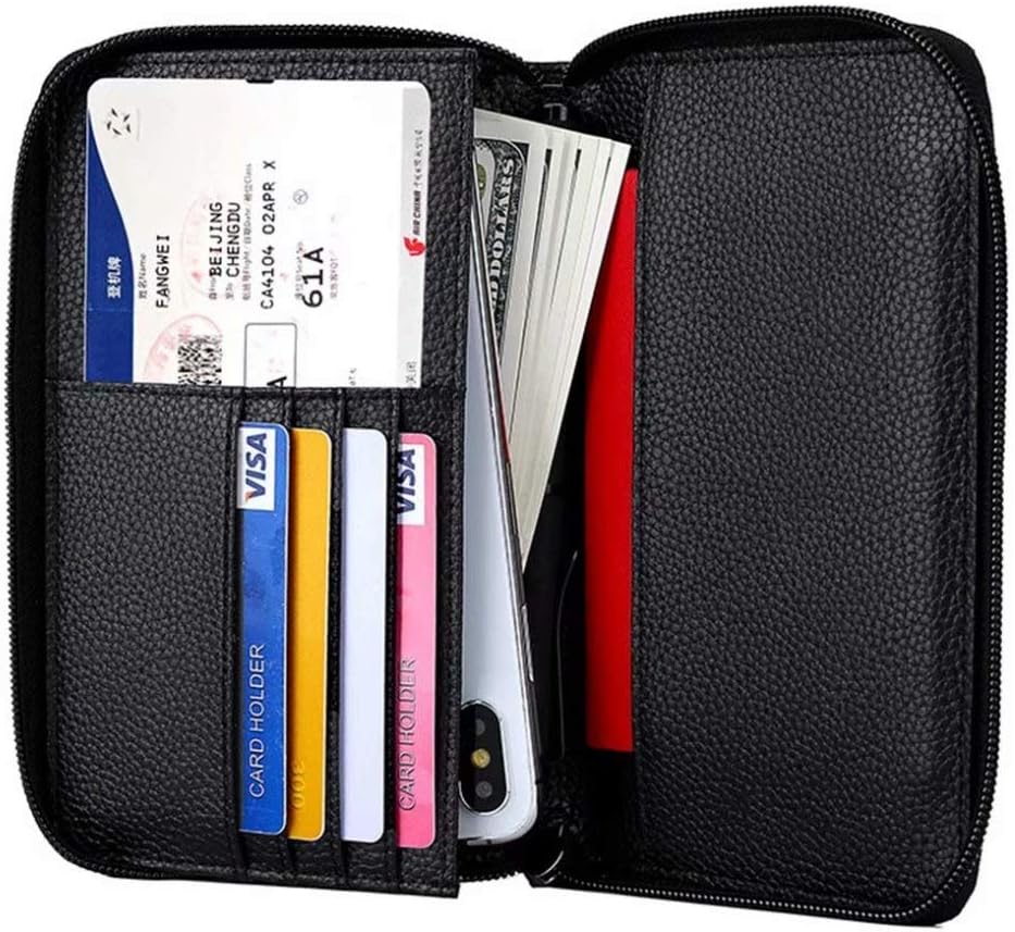 Genuine Leather Travel Passport Wallet RFID Blocking Zip-Around Passport Holder