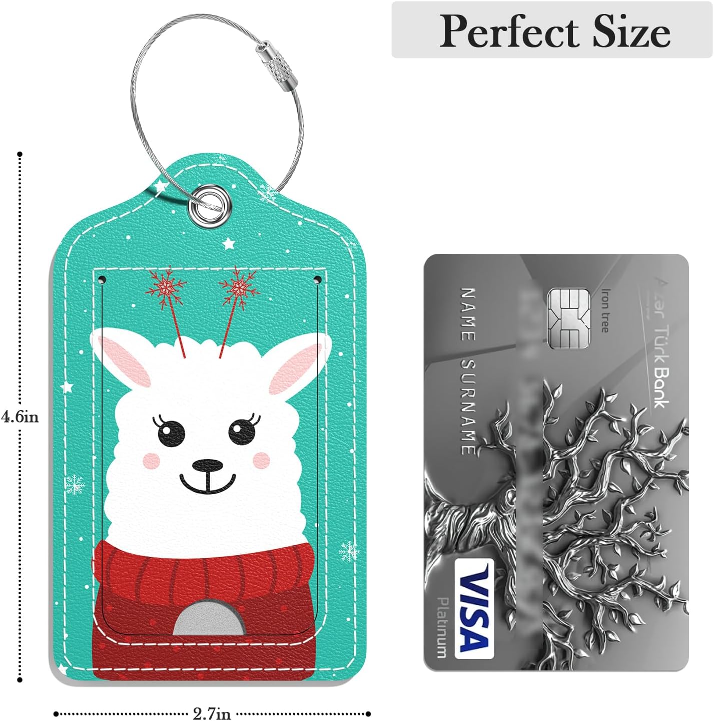 Luggage Tags for Suitcase, 2 Pack PU Leather Travel Cruise Luggage Tag with Privacy Flap, Name ID Label and Metal Loop for Women Men Girls Suitcase Baggage Bag Backpack, Cute Alpaca