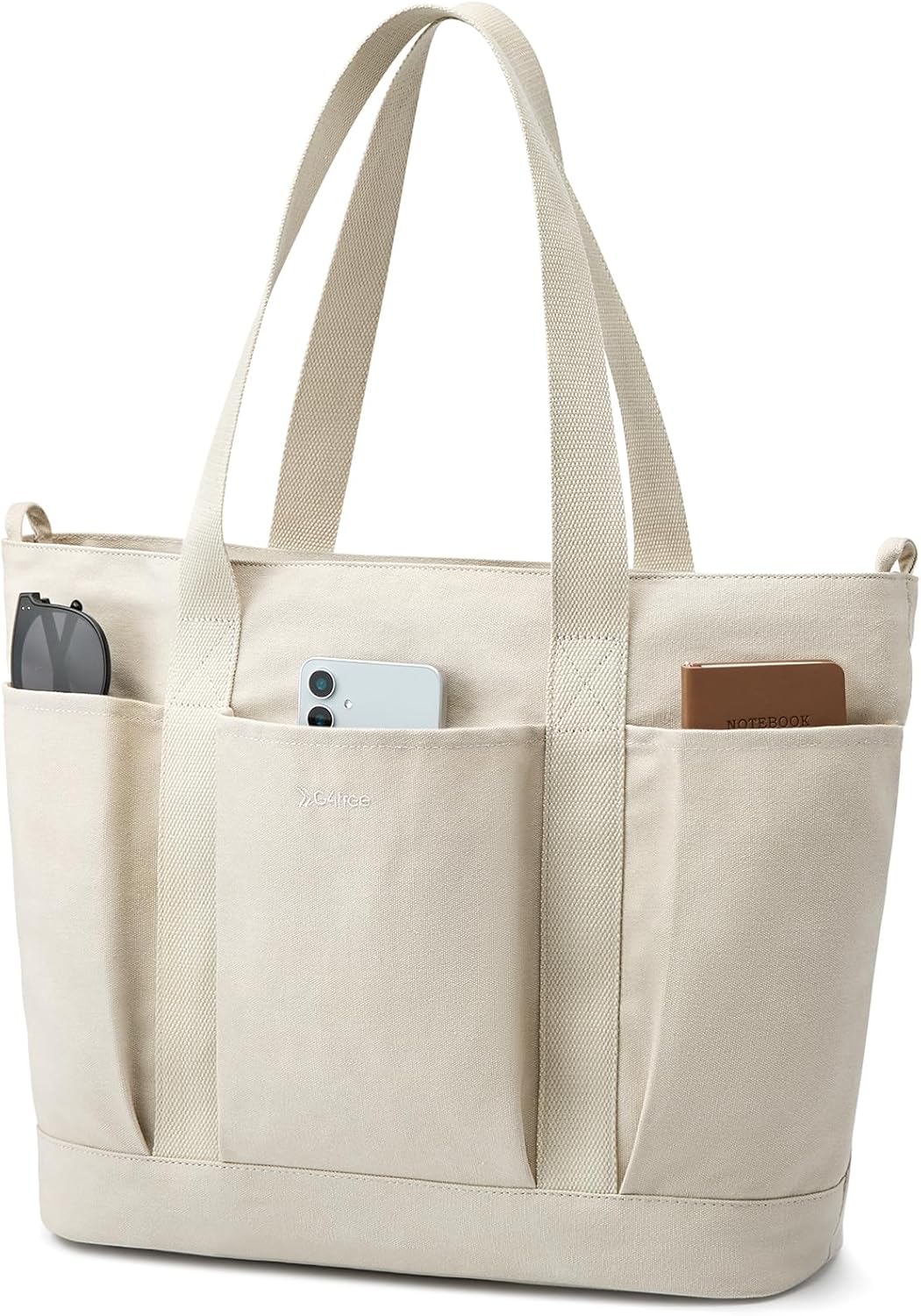 G4Free Large Canvas Tote Bag for Women with Zipper Fit 15.6" Laptop, Everything Tote Bags with Pockets for Work, Travel
