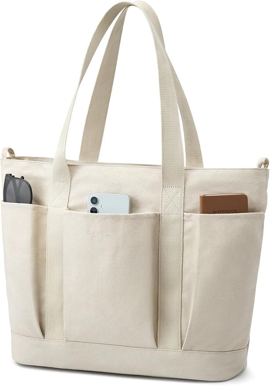 G4Free Large Canvas Tote Bag for Women with Zipper Fit 15.6" Laptop, Everything Tote Bags with Pockets for Work, Travel