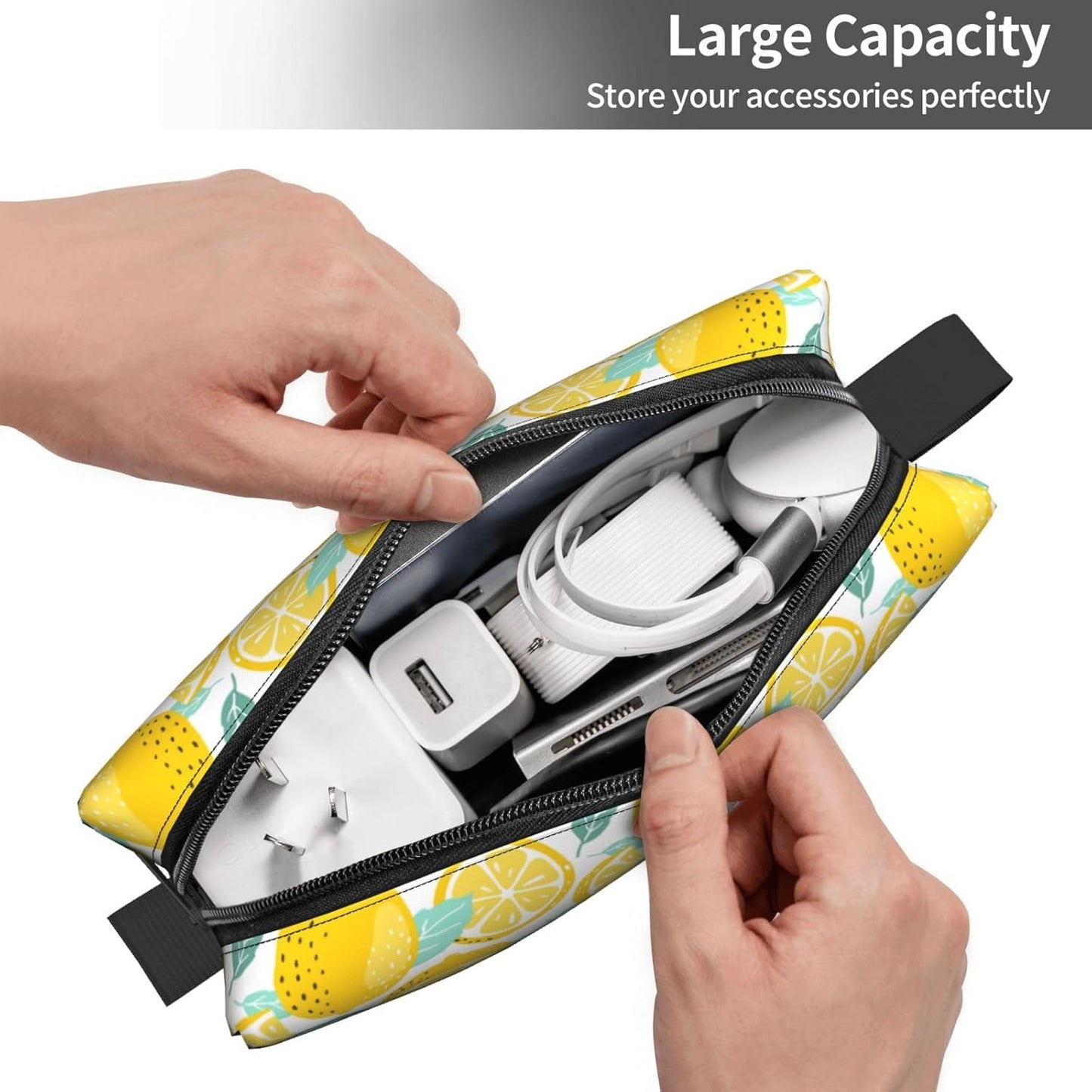 Lemon Makeup Bag Organizer Small Travel Cosmetic Bags Compact Durable Oxford Fabric Multi-Purpose Storage Perfect for Travel, Gym, Daily Use