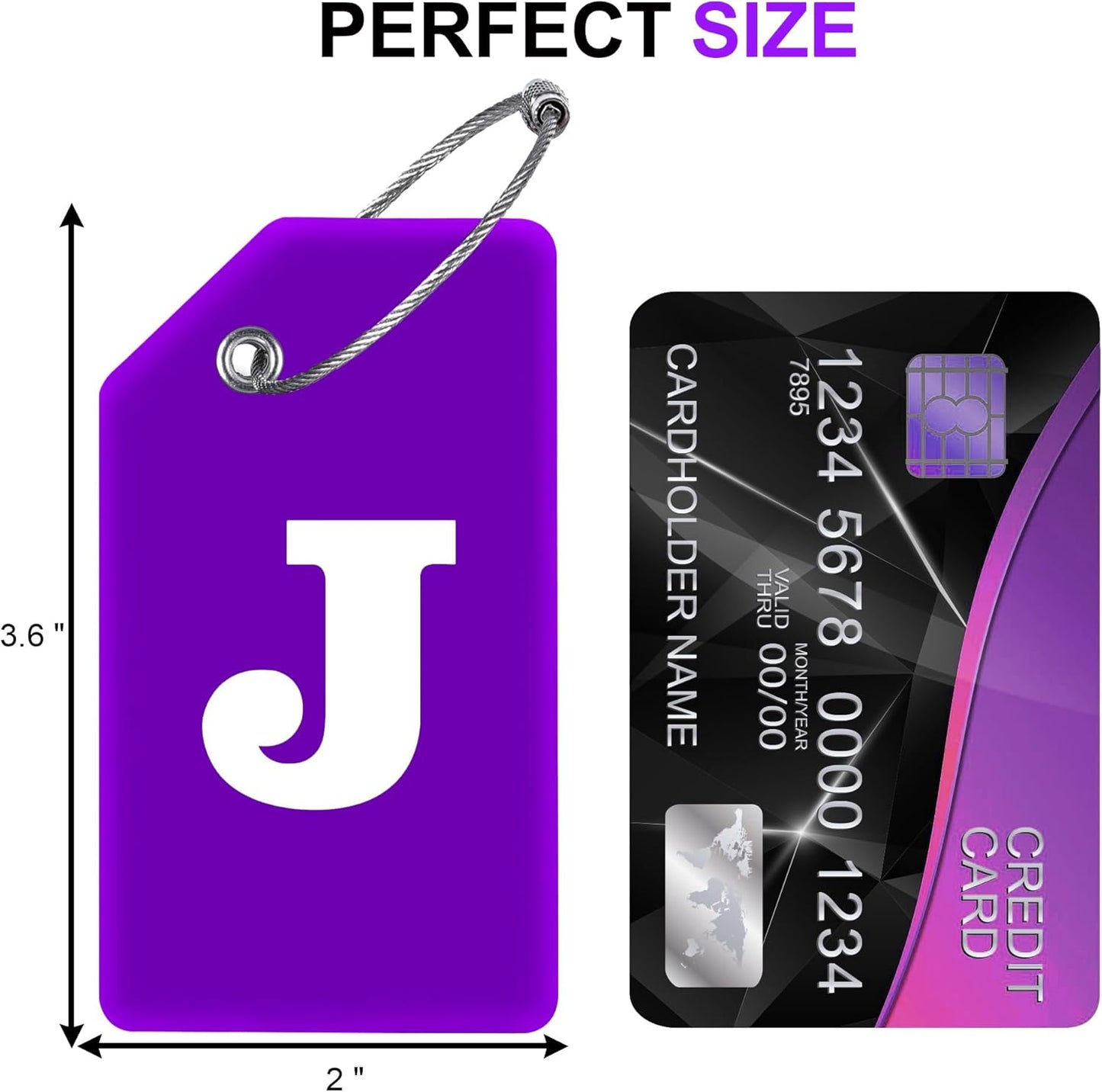 Gostwo 2 Pack Silicone Luggage Tags for Suitcases, 26 Initial Letter Baggage Labels Handbag School Bag Suitcase Instrument Tag with Stainless Steel Loop(Purple) (Letter J)