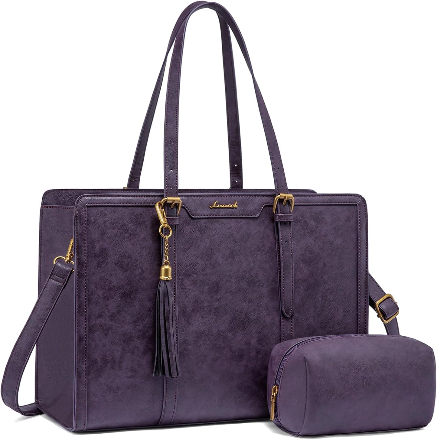 LOVEVOOK Laptop Bag for Women Vintage Leather Laptop Tote 15.6 inch Large Capacity Computer bag with Clutch Purse for Work