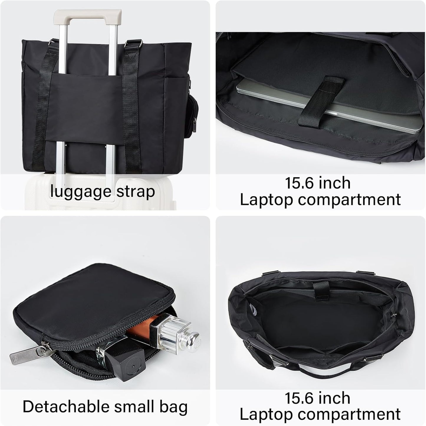Hanke Laptop Tote Bag with Zipper Lightweight Womens Tote Bags for Work Nylon Bag Shoulder Bag Weekend Bag Travel Bag Sports Gym Bag .（Graphite Black）
