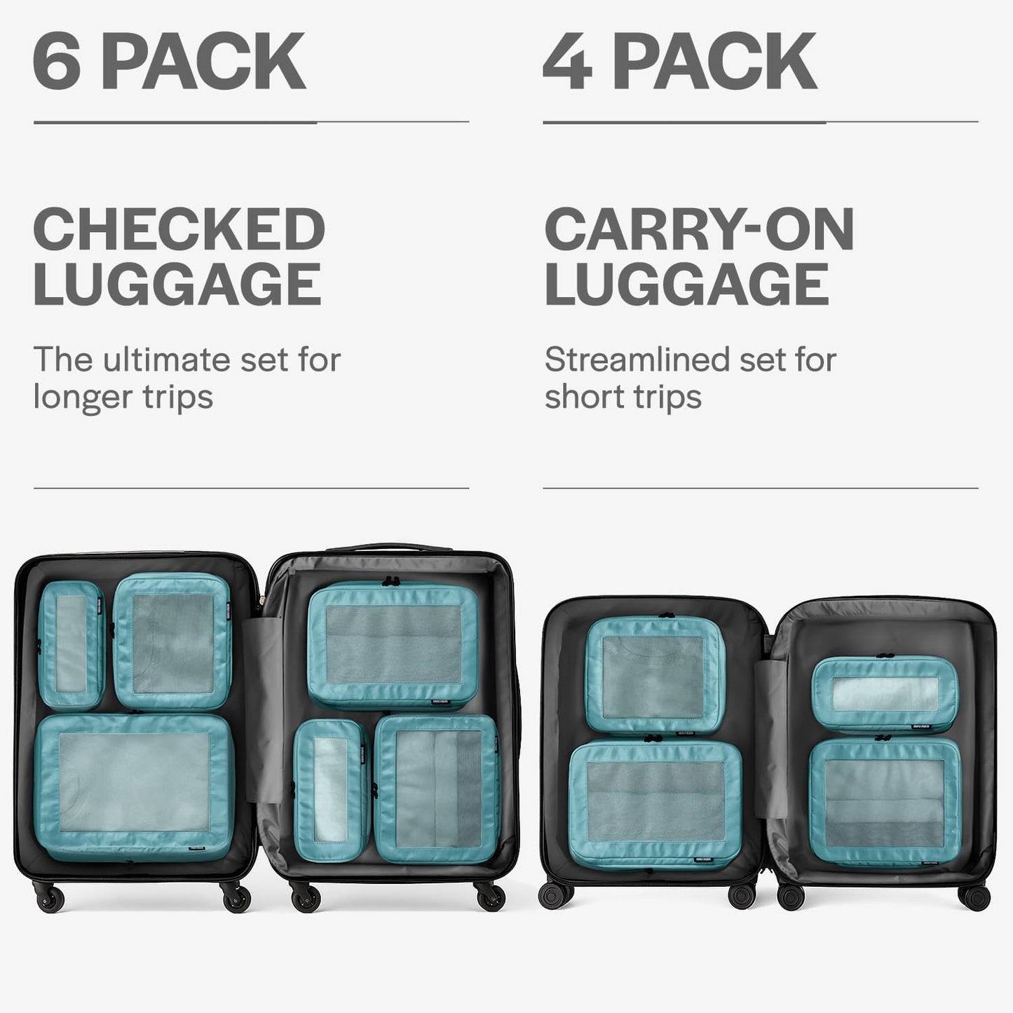 Aerotrunk Compression Packing Cubes for Travel - Luggage Organizer Bags - Double Zipper Packing Cubes for Suitcases (4-Pack, Teal)