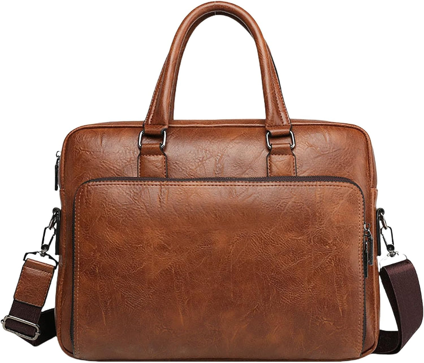 Mens Laptop Bag 16.1 Inch Waterproof Vintage Leather Briefcase Computer Messenger Handbags Shoulder Bag (Khaki)