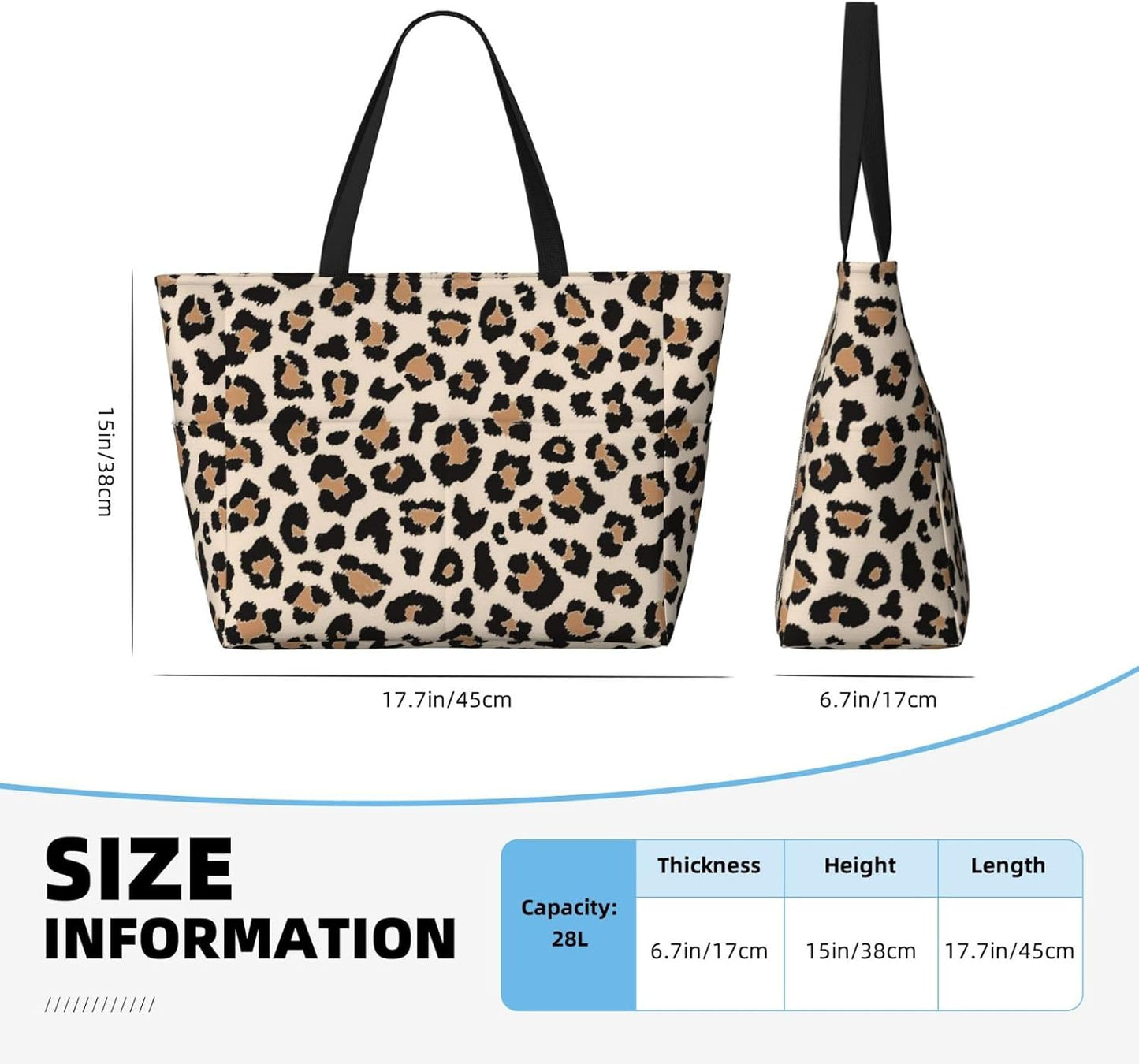 Large Travel Beach Tote Bag with Zipper Pockets Portable Lightweight Gym Bag Picnic Outdoor
