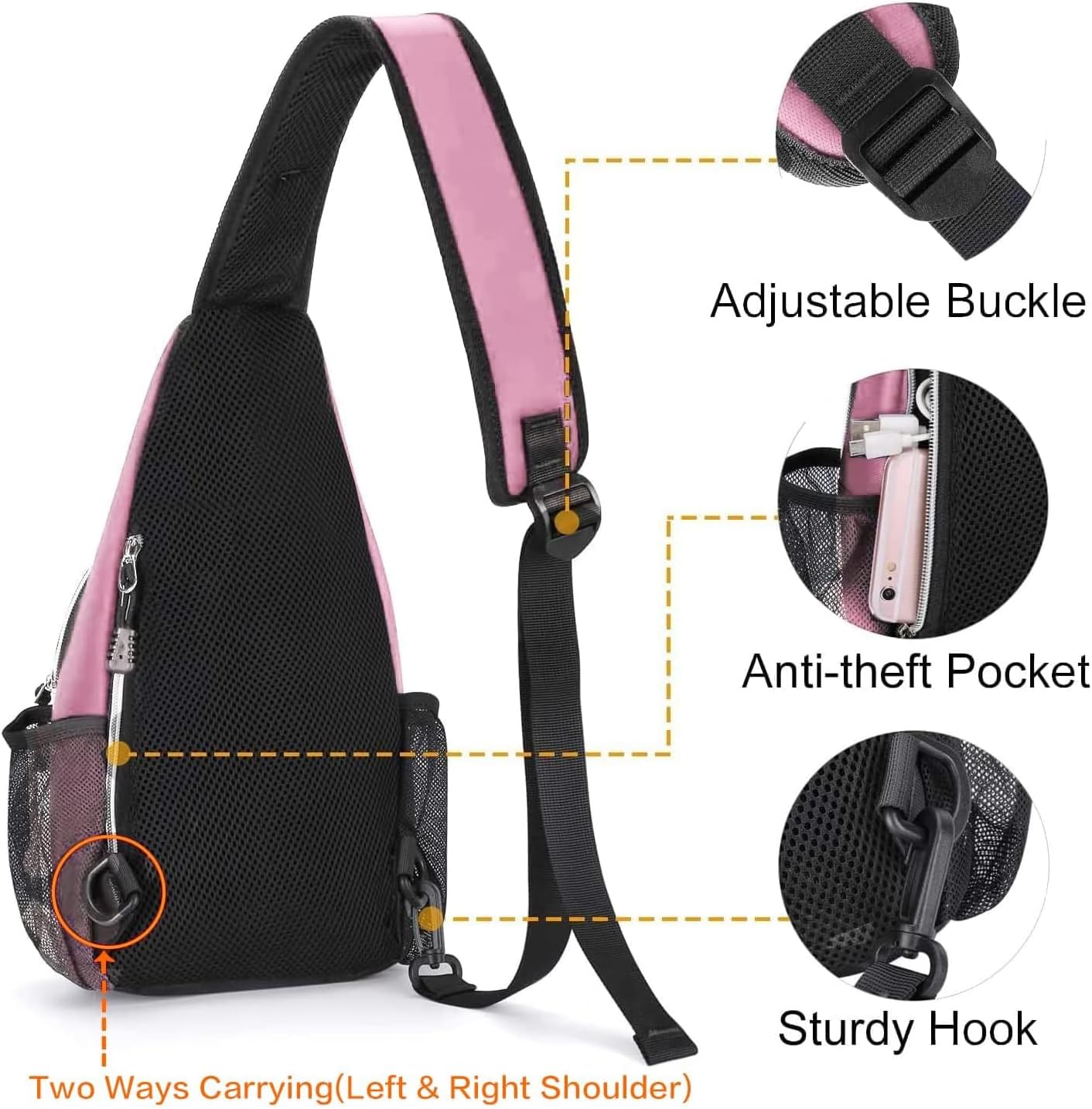 MOSISO Mini Sling Backpack,Small Hiking Daypack Travel Outdoor Casual Sports Bag, Pink