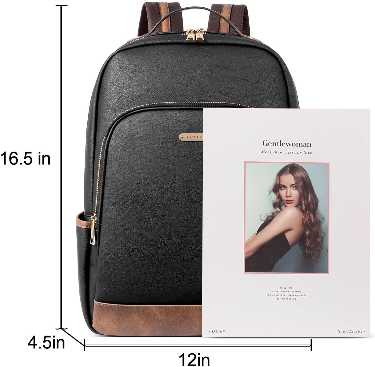 CLUCI Leather Backpack for Women 15.6 inch Laptop Backpack Purse Computer Backpack for Travel Airplane Casual Daypack Beige with Brown