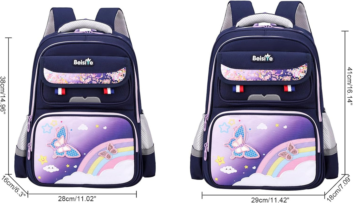 JiaYou Unisex Child Backpack Multi Layer Primary School Daypack with Detachable waist belt(Blue Purple,21 Liters)