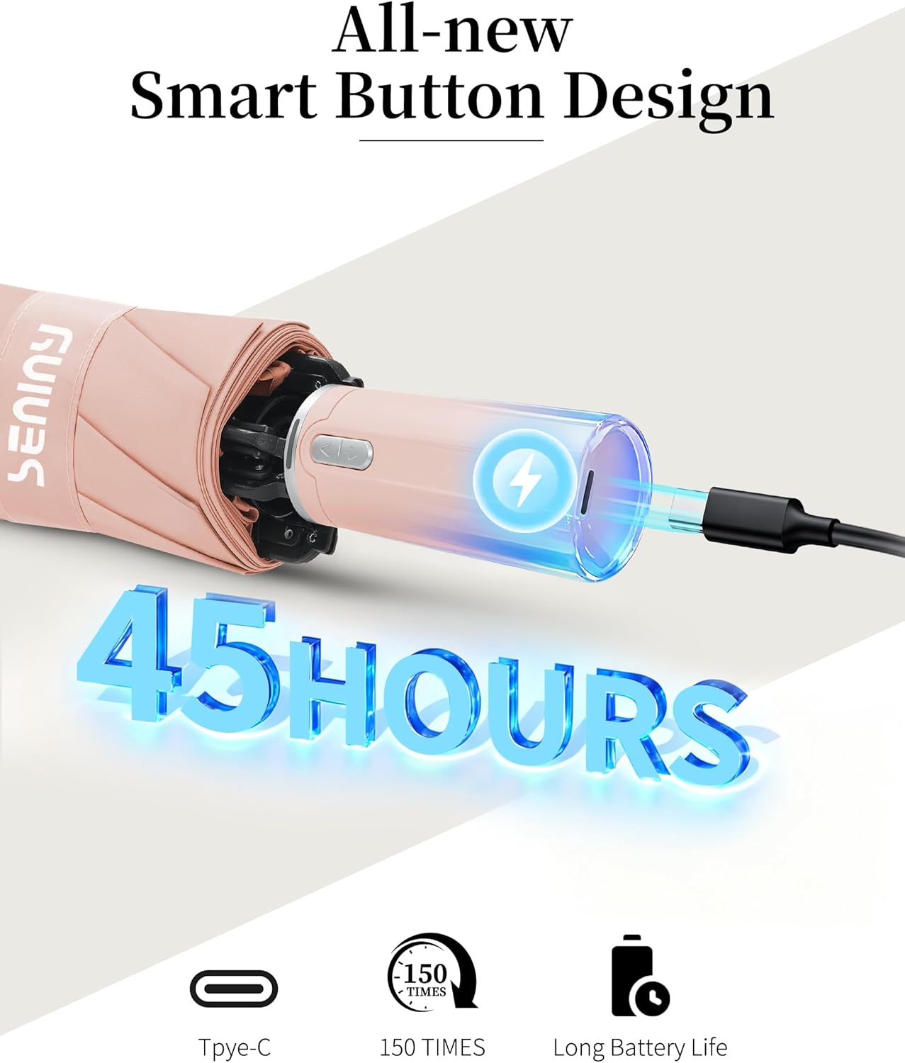 Seniny Electric Travel Umbrella with Intelligent Open Close, Rechargeable Umbrellas for Rain