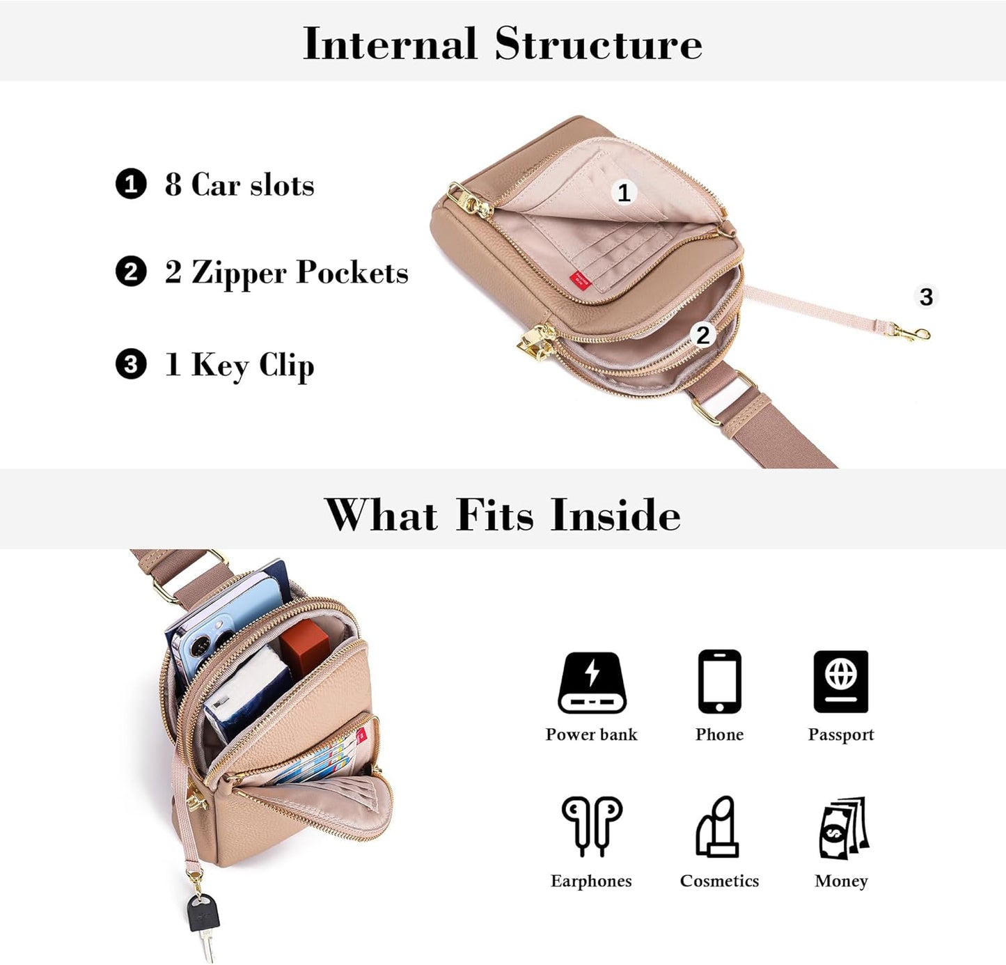 INICAT RFID Blocking Sling Bag Anti Theft Crossbody Bags for Women Travel Fanny Pack Cross Body for Woman Chest Bag