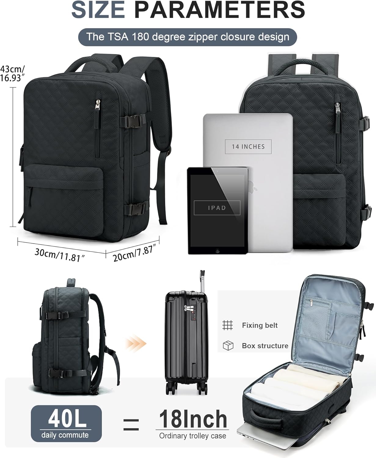 WONHOX Large Travel Backpack Carry on Flight Approved Laptop Work Business Backpack for Women Men Mochila de Viaje