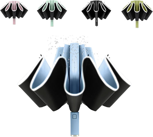 BAODINI Inverted UV Umbrella for Rain and Sun Medium Size UPF 50+ Rverse Compact Umbrella Auto Open Close