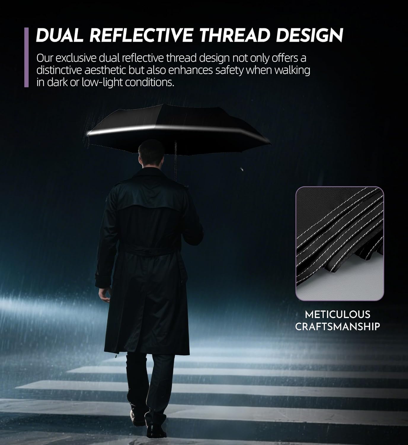 Windproof Travel Mini Umbrella - Manual Open Close with No Rebound for Seniors & Kids, Small Compact and Portable for Rain, Reflective Design for Night Safety Men & Women