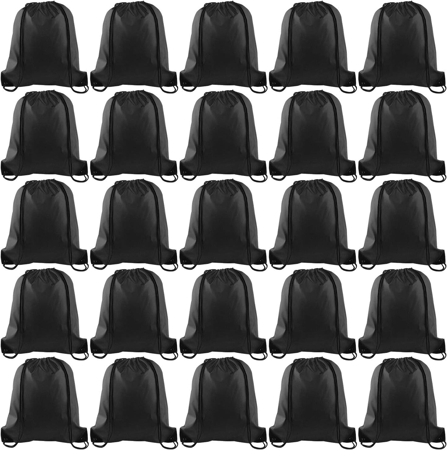 KUUQA 25Pcs Drawstring Backpack Bags String Backpack Sport Bag Sack Cinch Tote Gym Backpack Bulk for Gym Sport Traveling,Black