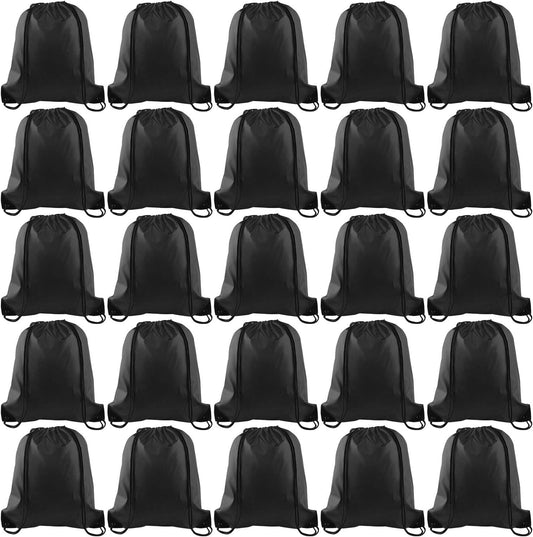 KUUQA 25Pcs Drawstring Backpack Bags String Backpack Sport Bag Sack Cinch Tote Gym Backpack Bulk for Gym Sport Traveling,Black