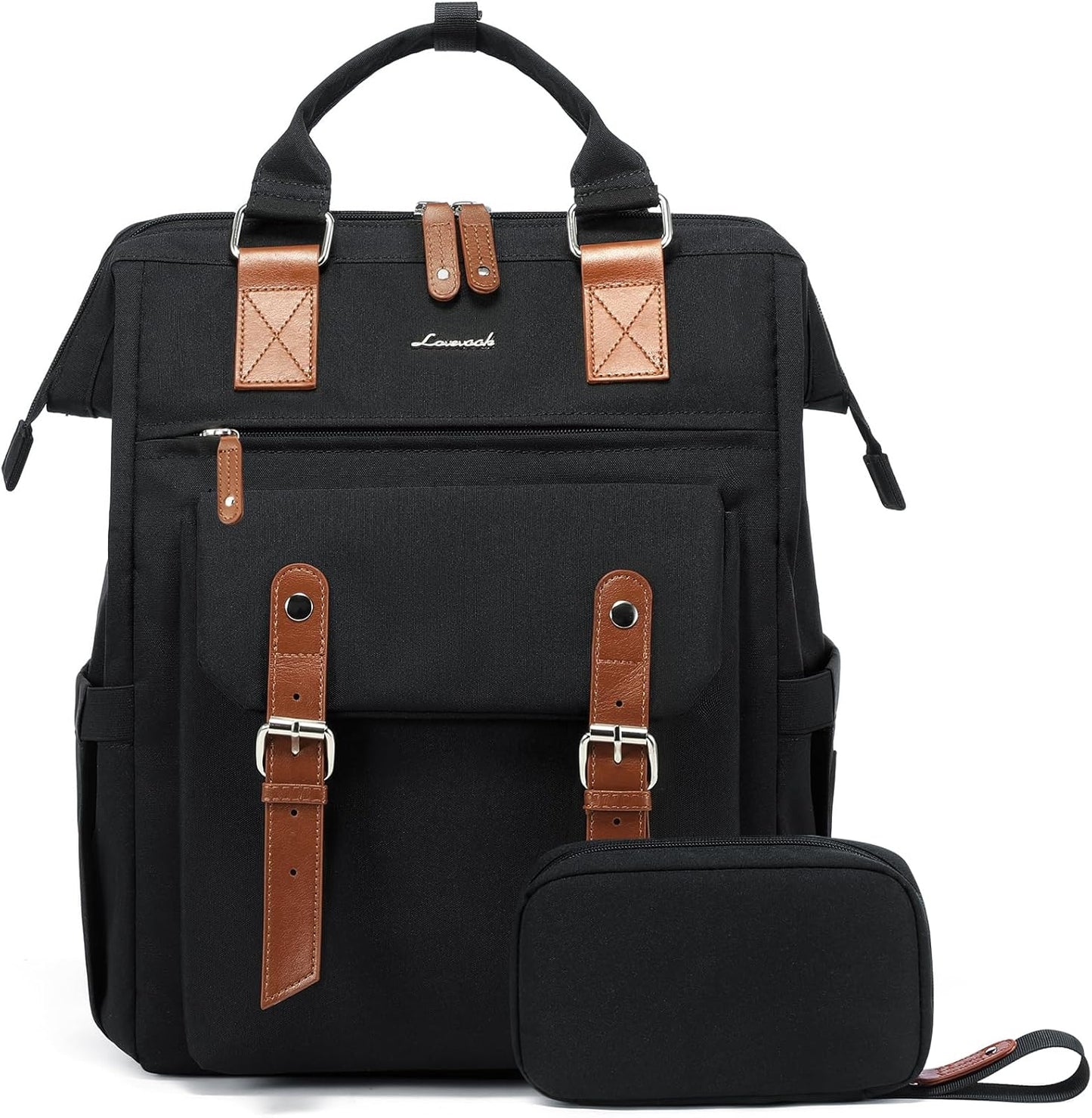 LOVEVOOK Laptop Backpack for Women, School Backpack for Teen Girls, Work Travel Backpack Purse, Commuter Business Computer Bag Teacher Nurse Bags, College Student Bookbag, 15.6 Inch, Black-brown