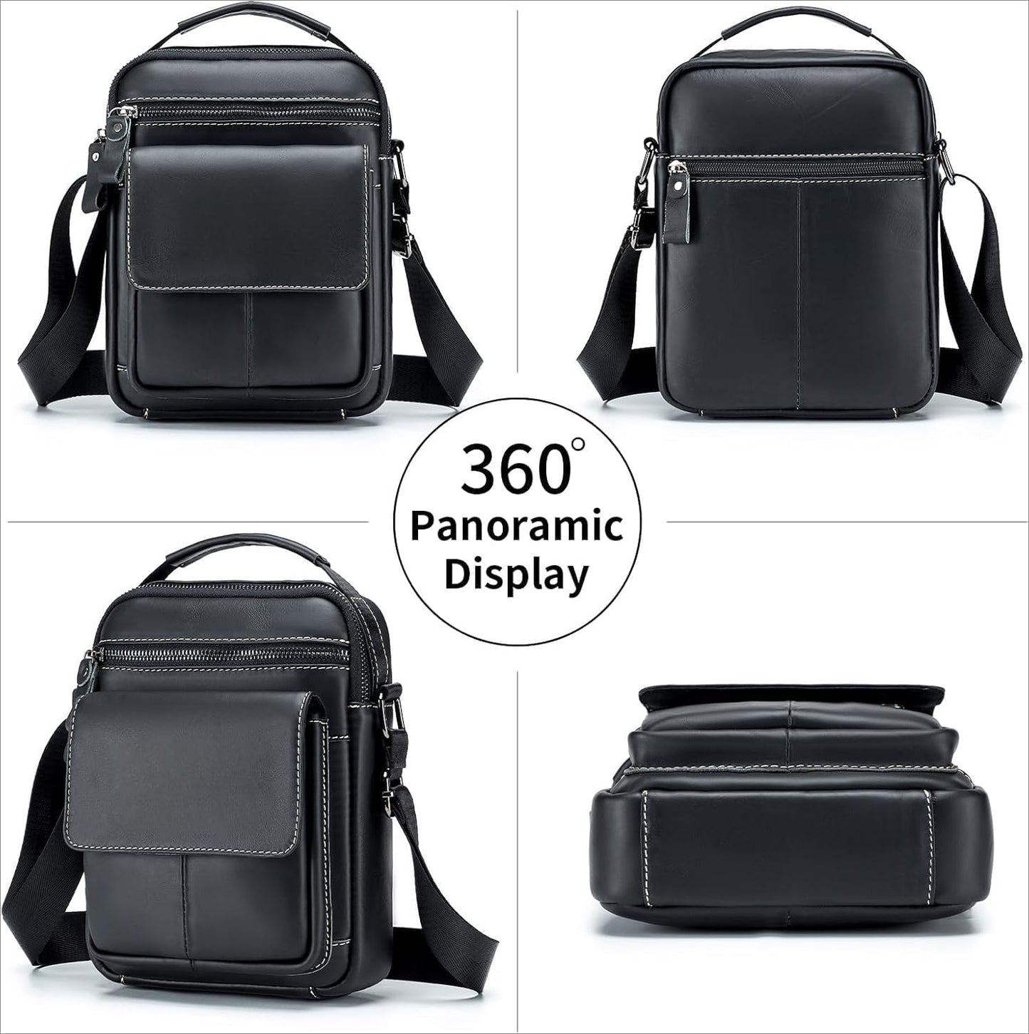 Men’s Genuine Leather Messenger Bag – Small Crossbody Shoulder Purse for Casual & Business